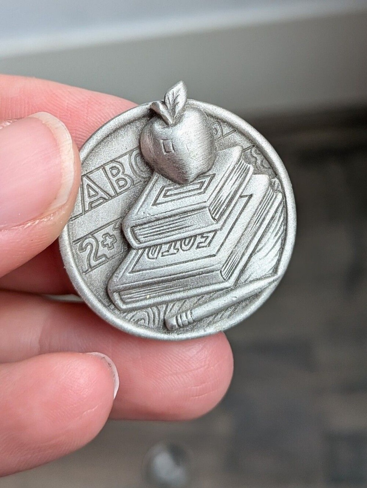 VTG Ms Dee Pewter School Days Trinket Box & Brooch Pin Set Teacher Collectible