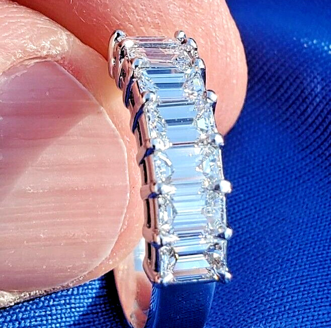 Original EARTH MINED DIAMOND Emerald cut Deco Wedding Band SOLID PLATINUM Ring 6