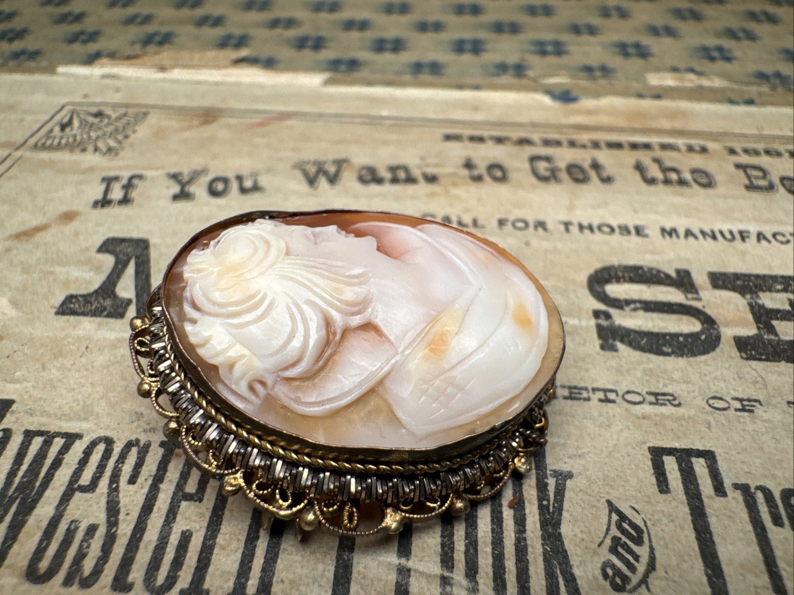 Vintage Carved Shell Cameo Brooch Pendant Beautiful #27￼