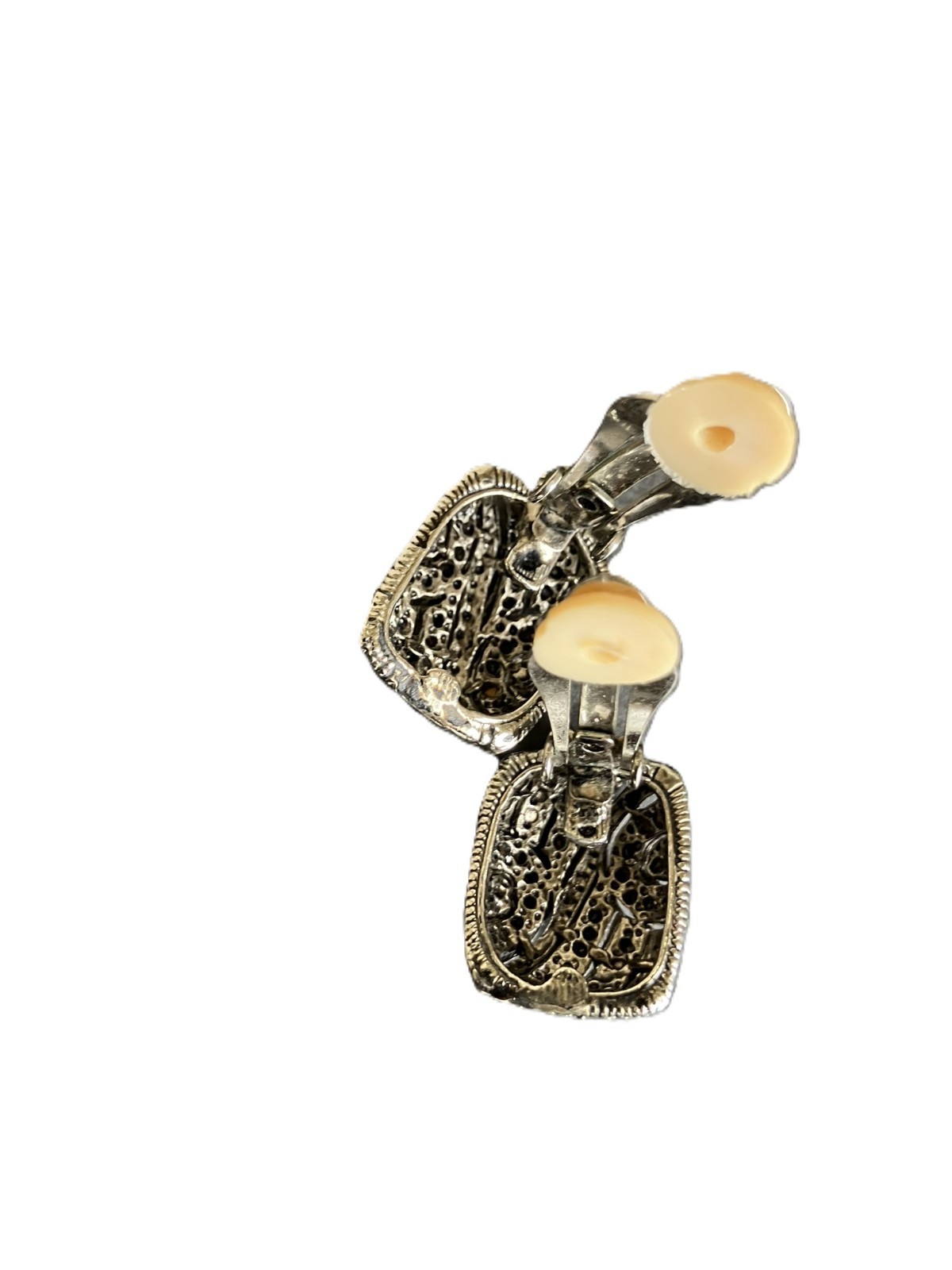 Vintage-Style Silver Black Enamel & Pavé Rhinestone Clip-On Lightweight Earrings