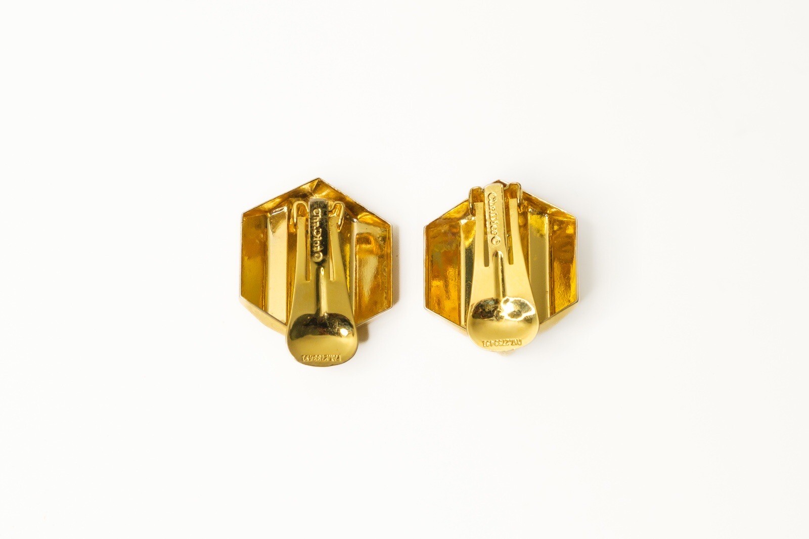 Dior Women Yellow Gold Art Deco Style Hexagon Clip-on Earrings