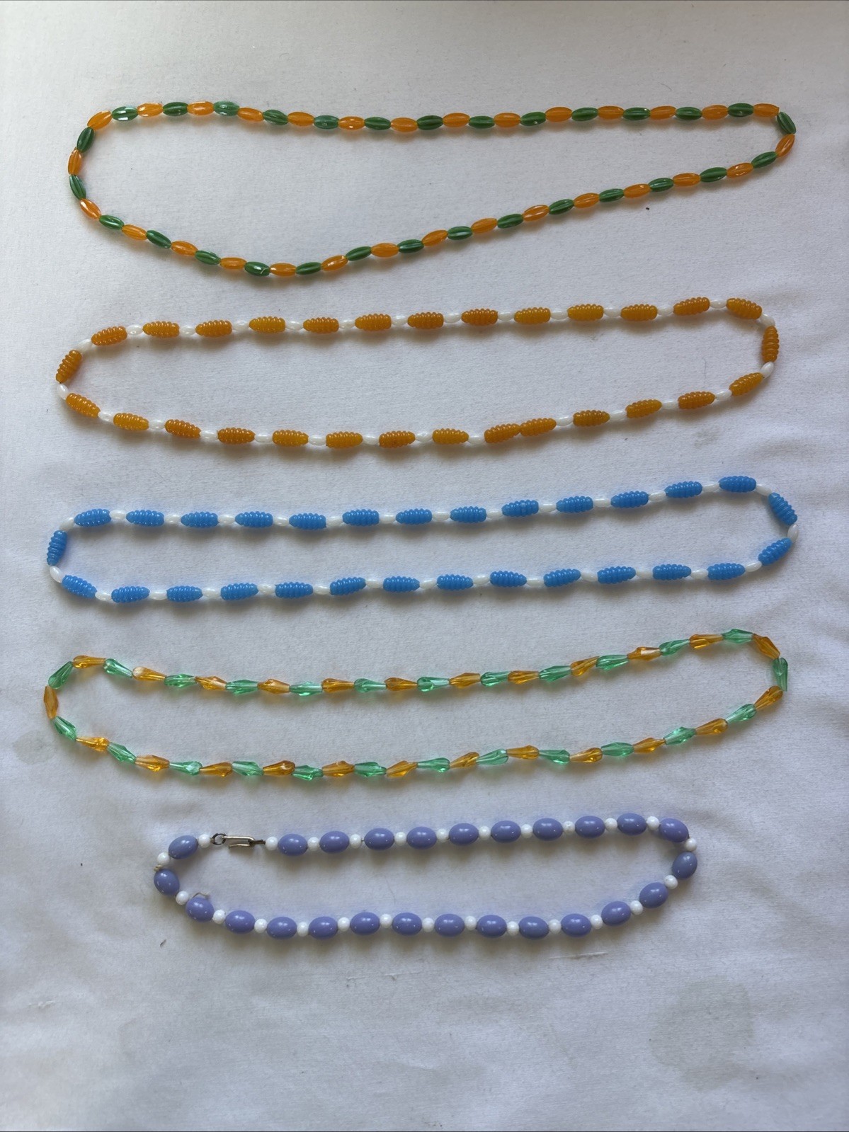 Vintage 1960s Plastic Bead Necklace Lot (5) Signed Hong Kong MCM Melon Beads