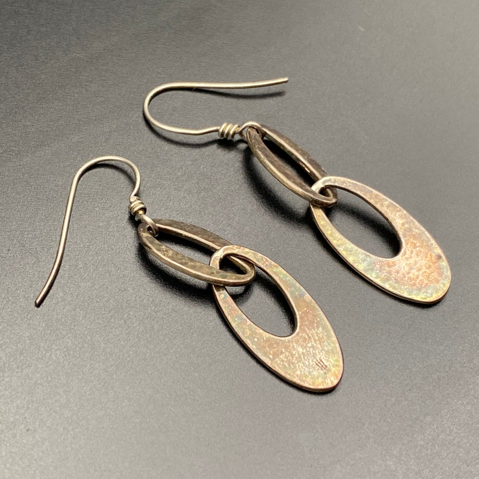 Vintage James Avery Hammer Work Sterling Silver Drop Earrings