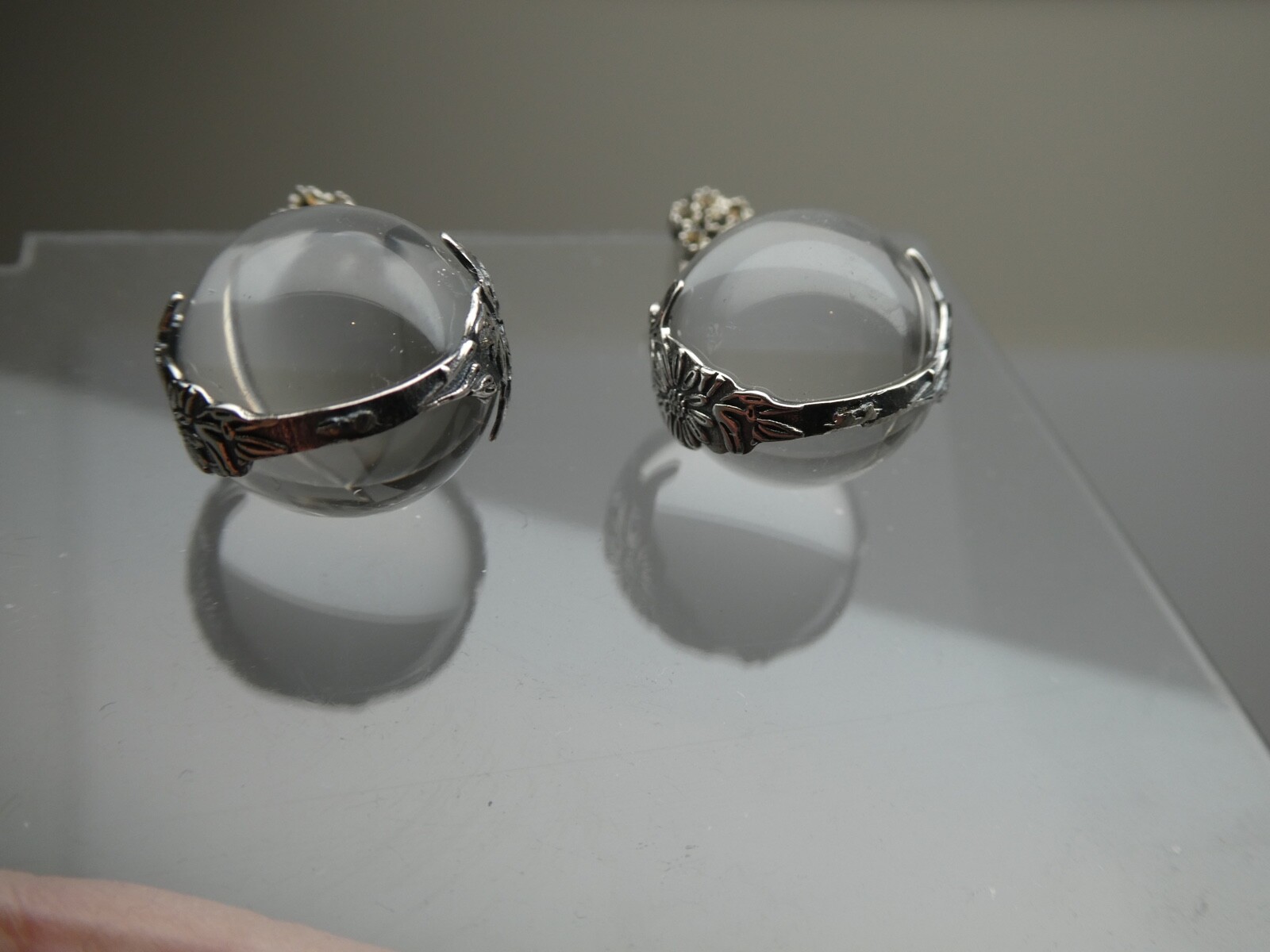 Genuine Pool Of Light Sterling Silver 925 Floral Orb Marcasite Dangle Earrings