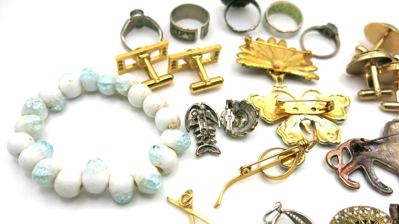 VTG Jewelry Set Lot 20pcs Pendant Brooch bracelet Cufflinks Ring Green gemstones