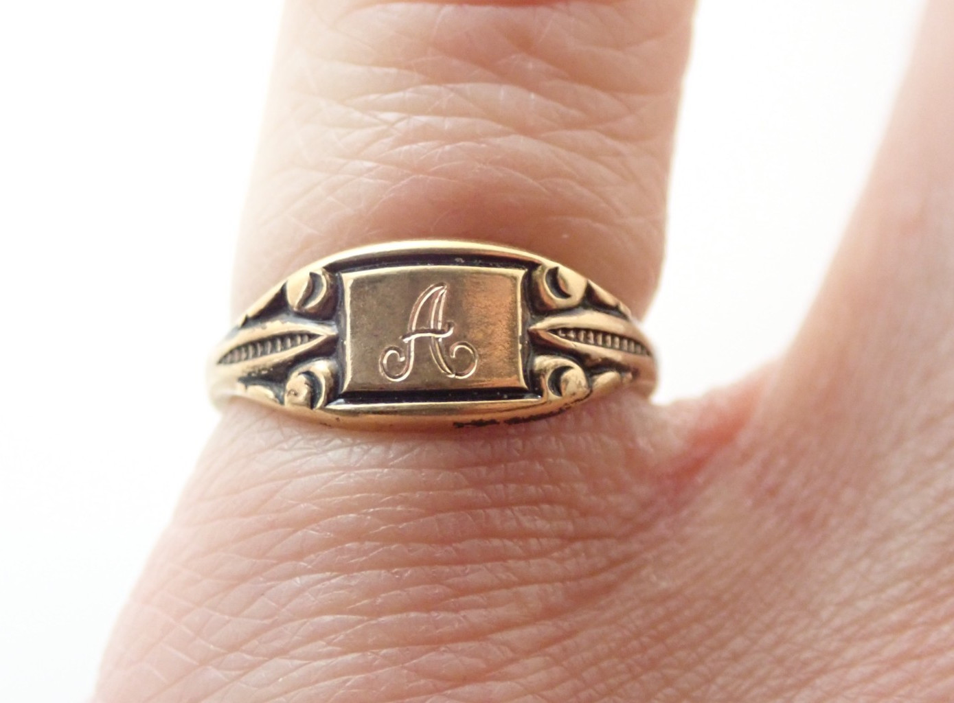 Vintage 10k Gold Filled Signet Initial Letter “A” Pinky Band Ring Sz 3.75