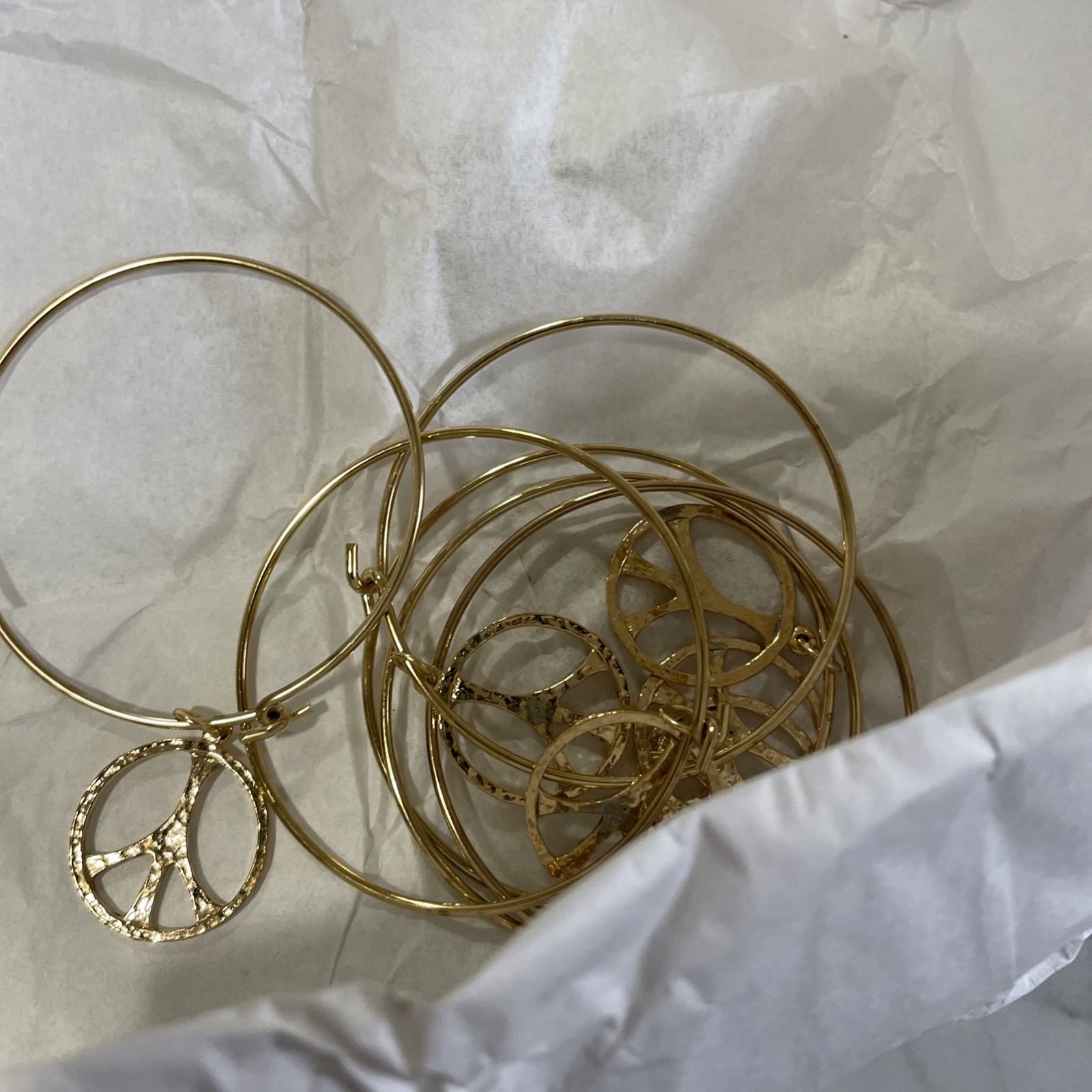 6 Pieces Vintage Gold Plated Love Peace Sign Bracelets