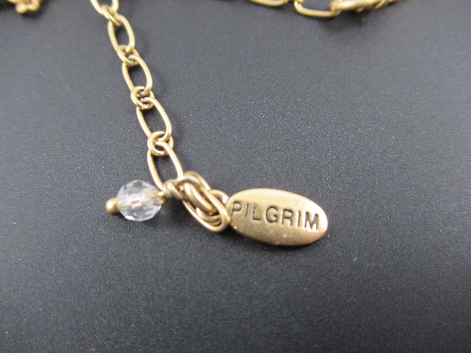 Signed Pilgrim Danish Design Gold Tone and Acrylic Prism Necklace 14.5″ + 3″ Ext