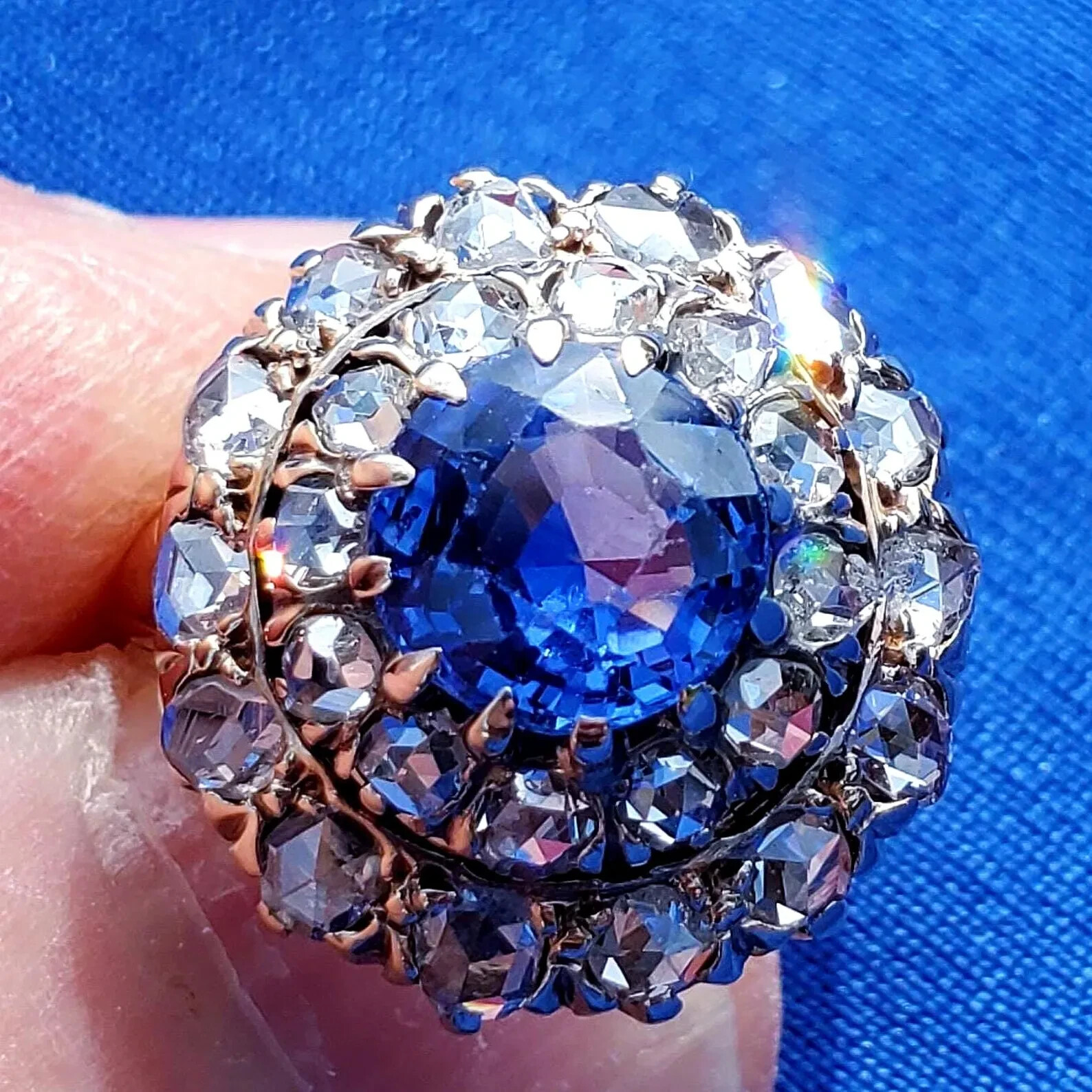 Original EARTH MINED SAPPHIRE DIAMOND Engagement Ring Antique Victorian 14K GOLD