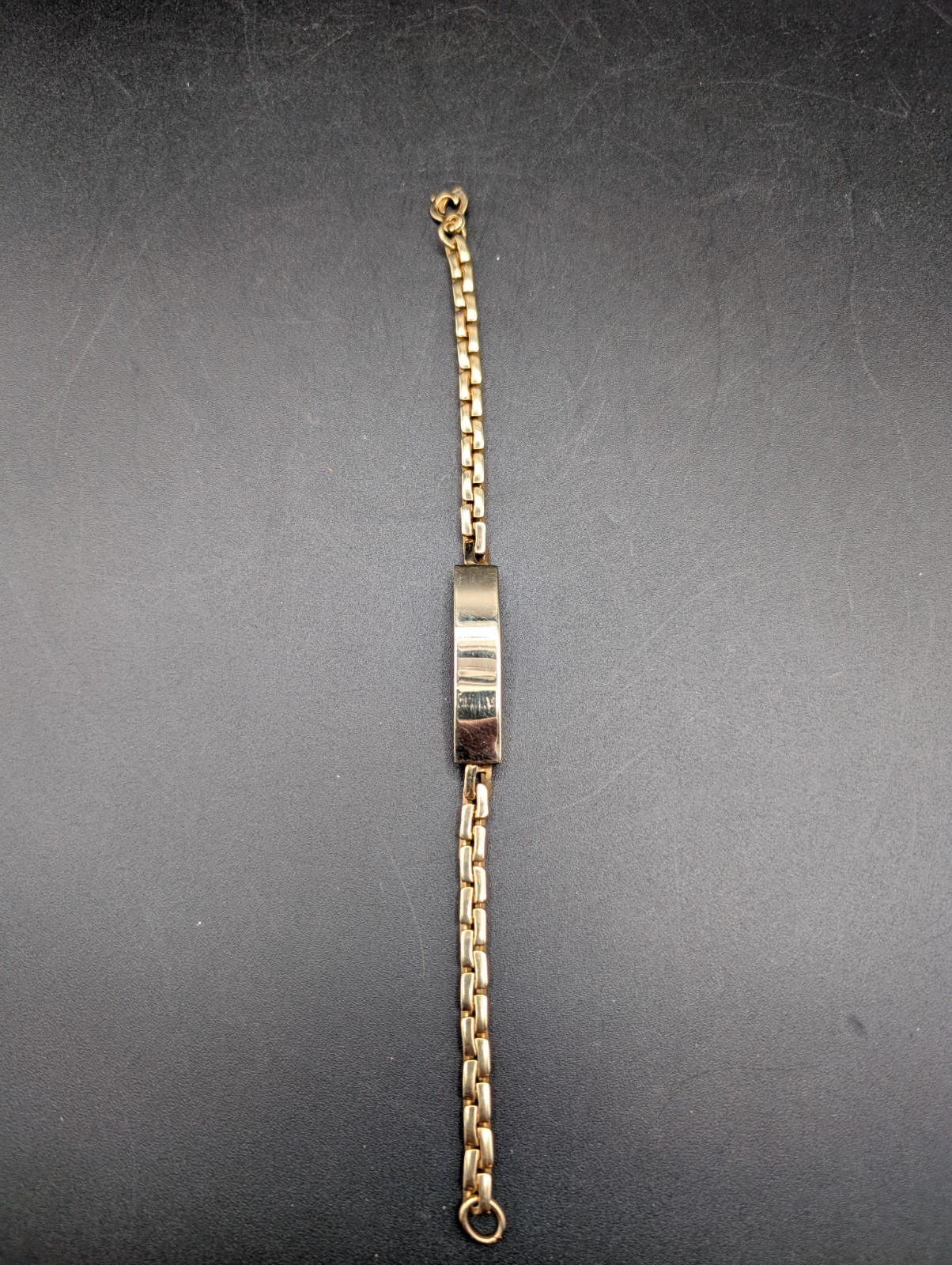 VTG Gold Tone ID Chain Bracelet, Blank Panel, 8.5″ Unmarked