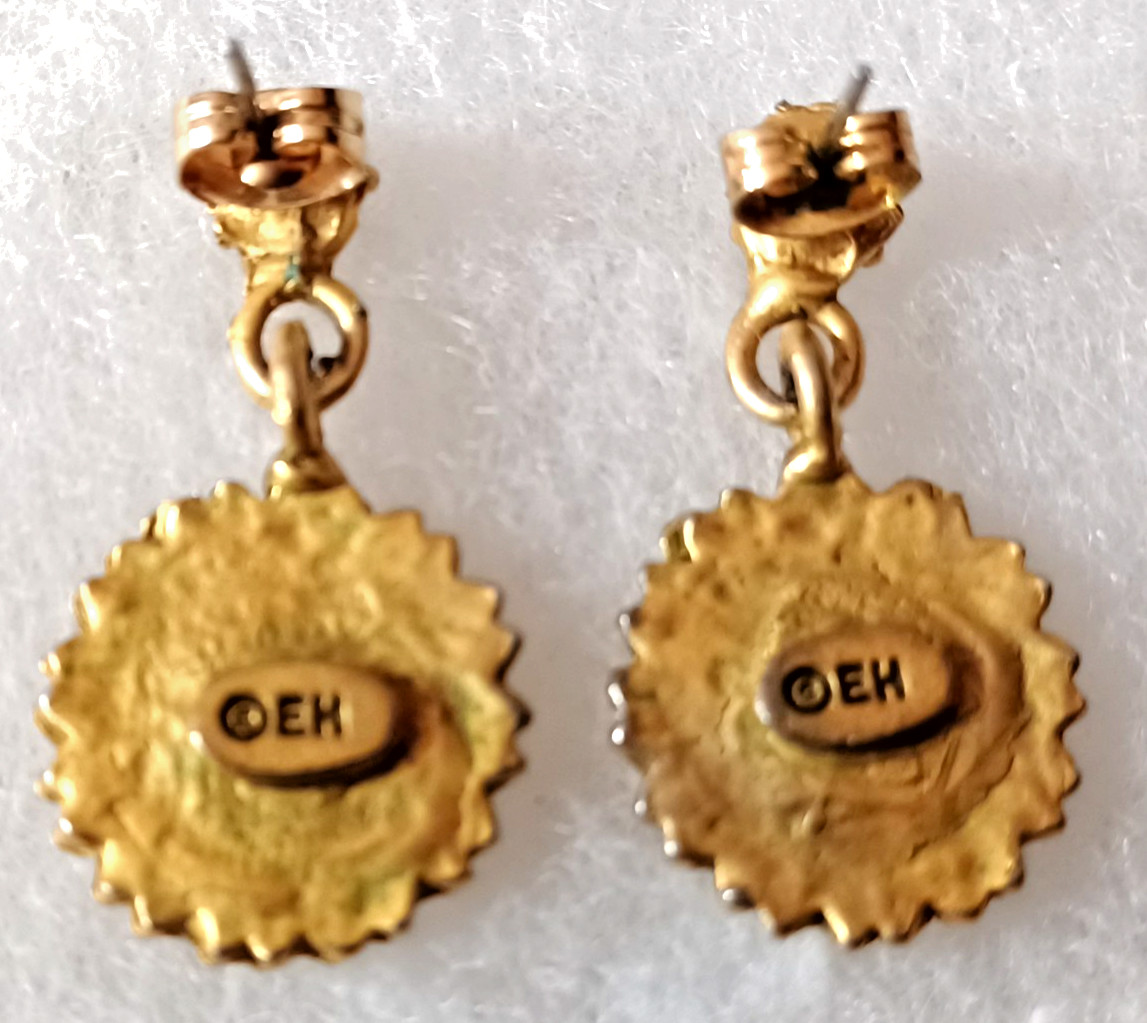 EH Eivind Hillestad Earrings Stud Sunflower Daisy Post Dangle Gold Vintage
