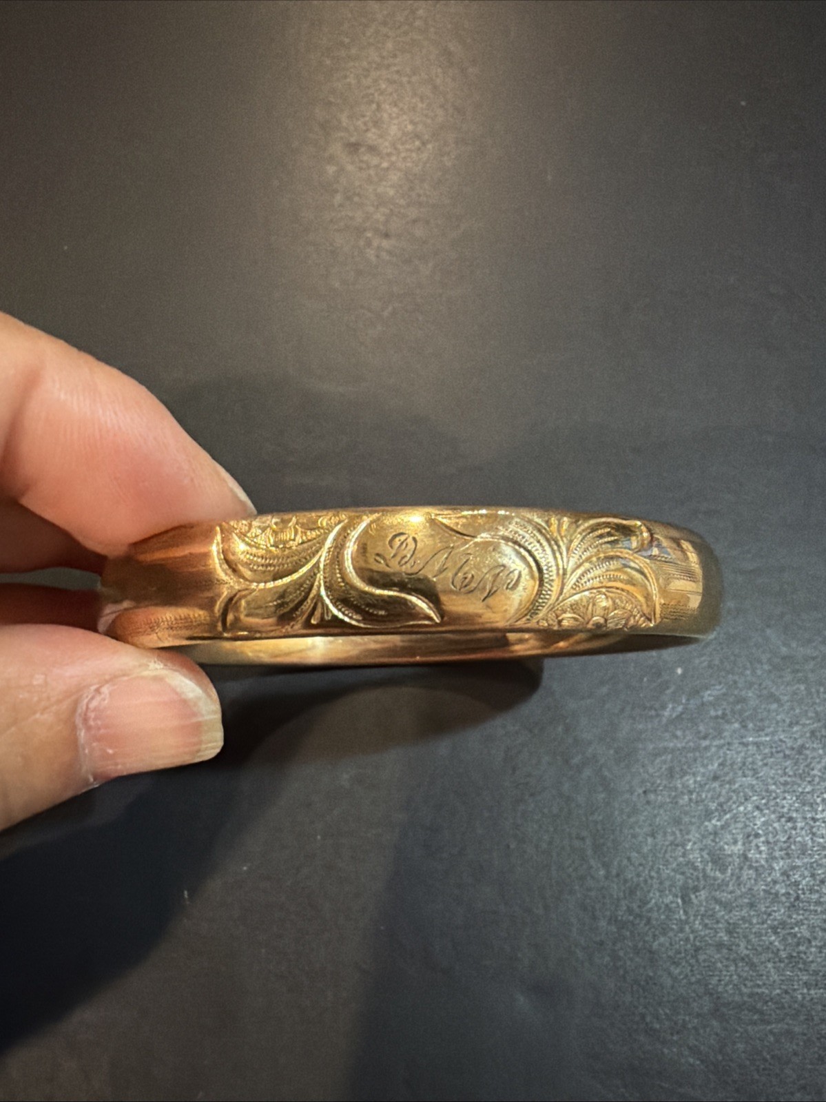 Vintage Gold Filled Engraved Hinged Bangle Bracelet Floral Etched