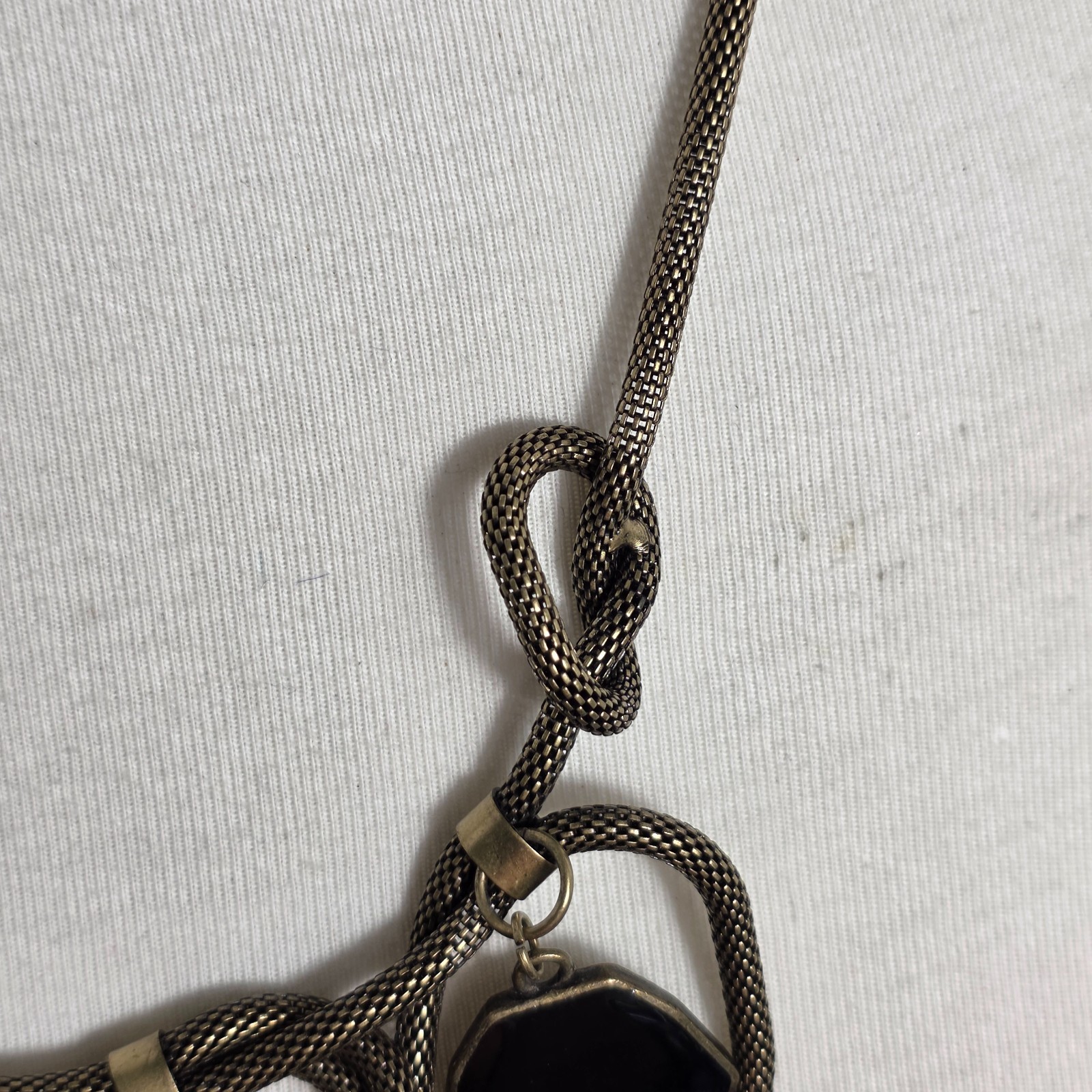 Brass-Tone Statement Necklace Thick Mesh Chain Geometric Rein Black Pendants