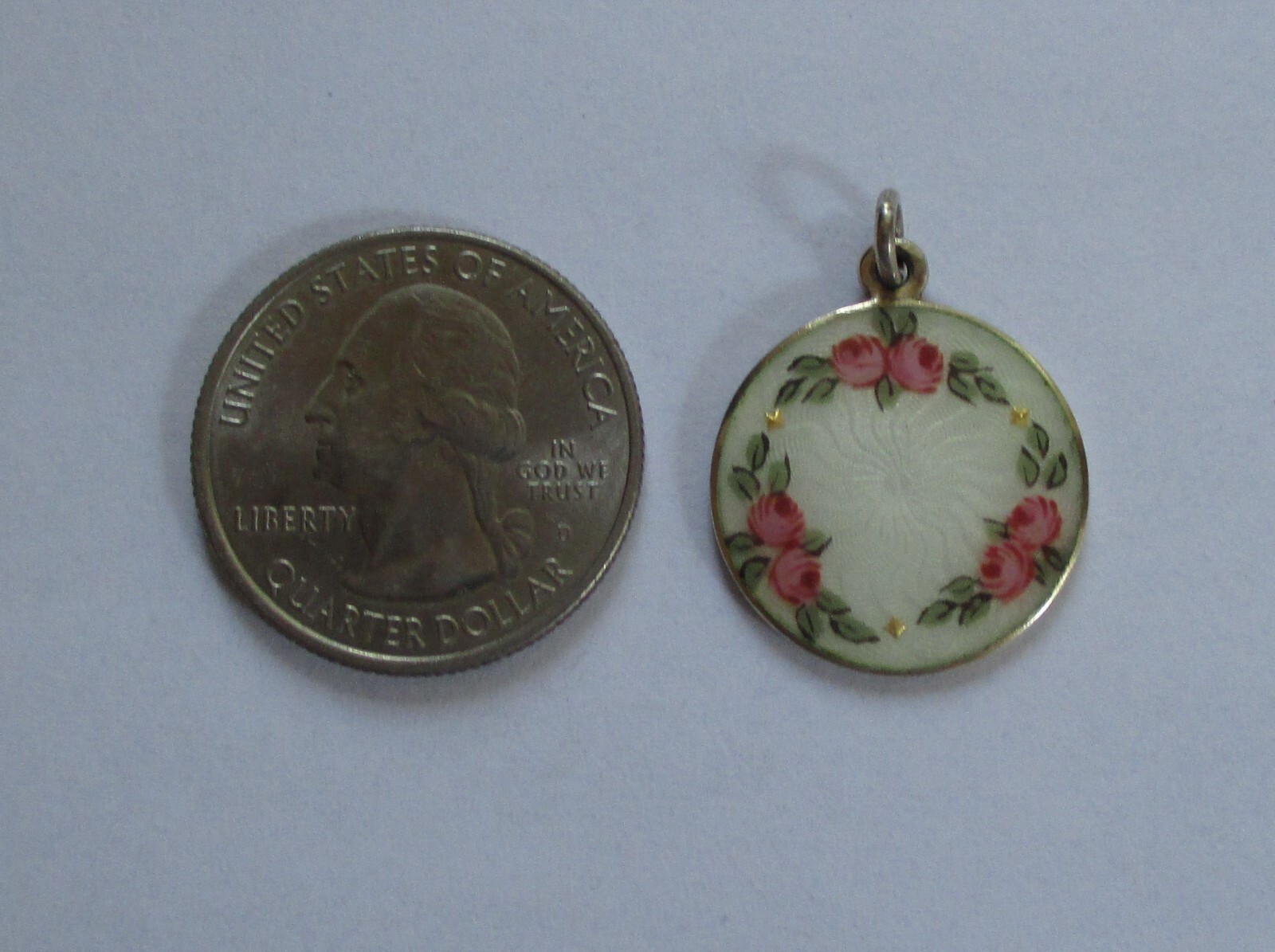 ANTIQUE STERLING SILVER GUILLOCHE ENAMEL ROSE DAVID ANDERSEN CHARM PENDANT