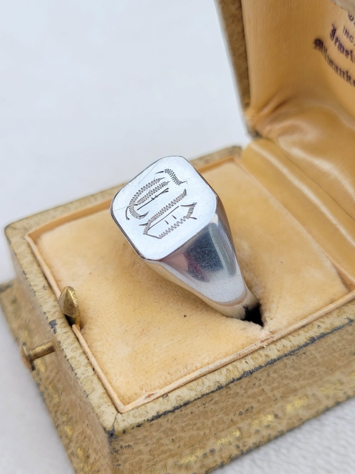 Vintage Monogram Script Signet Silver Tone Ring Size 13 – CD? TD?