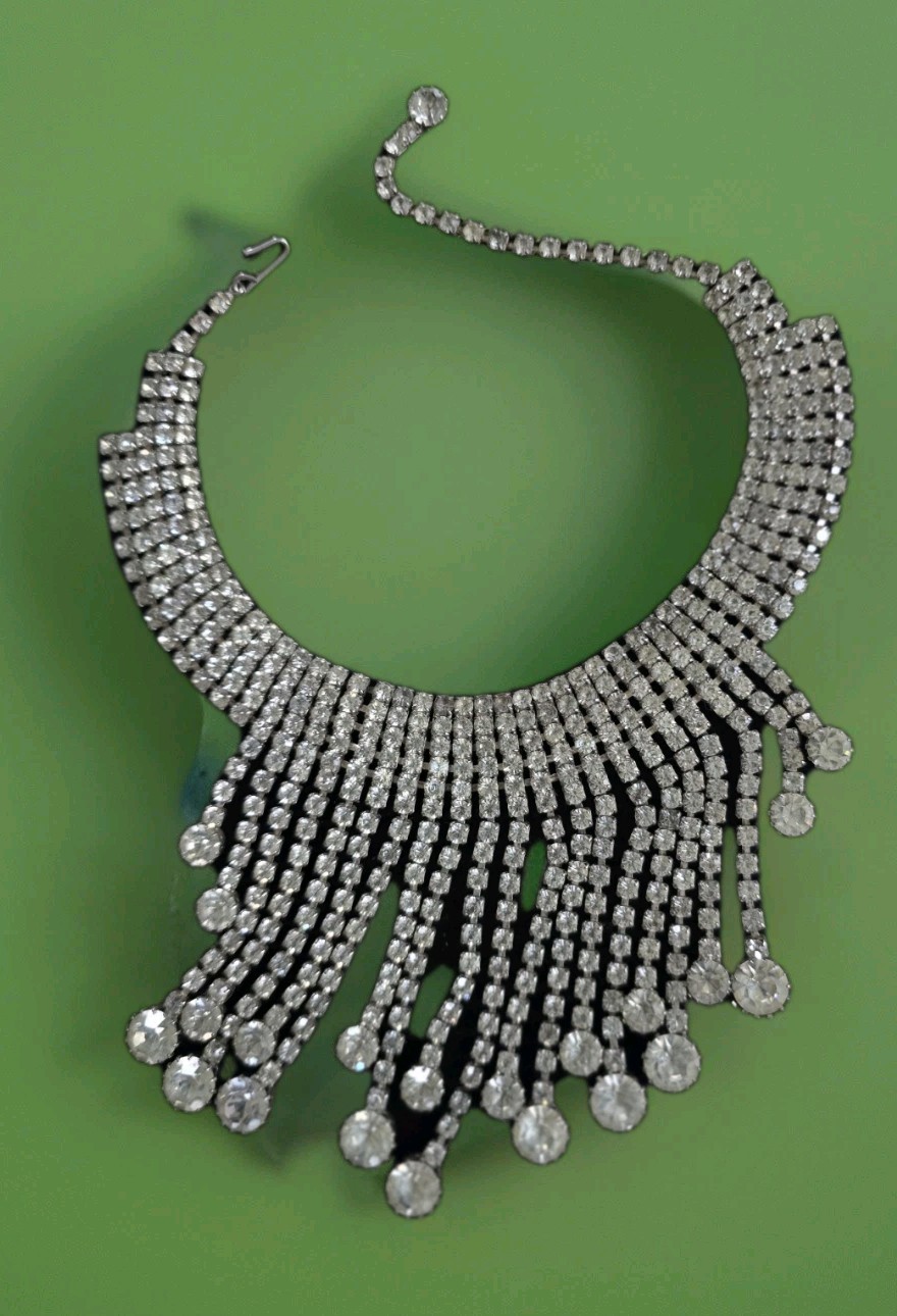 Stunning Vintage Rhinestone Drop Choker 12″ – 16″ Wedding, Vegas, Runway