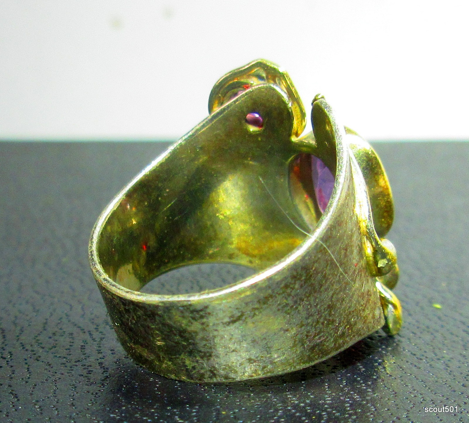 VTG Yossi Ezra Studio YES Sterling Vermeil Amethyst Garnet Modernist Ring Size 7
