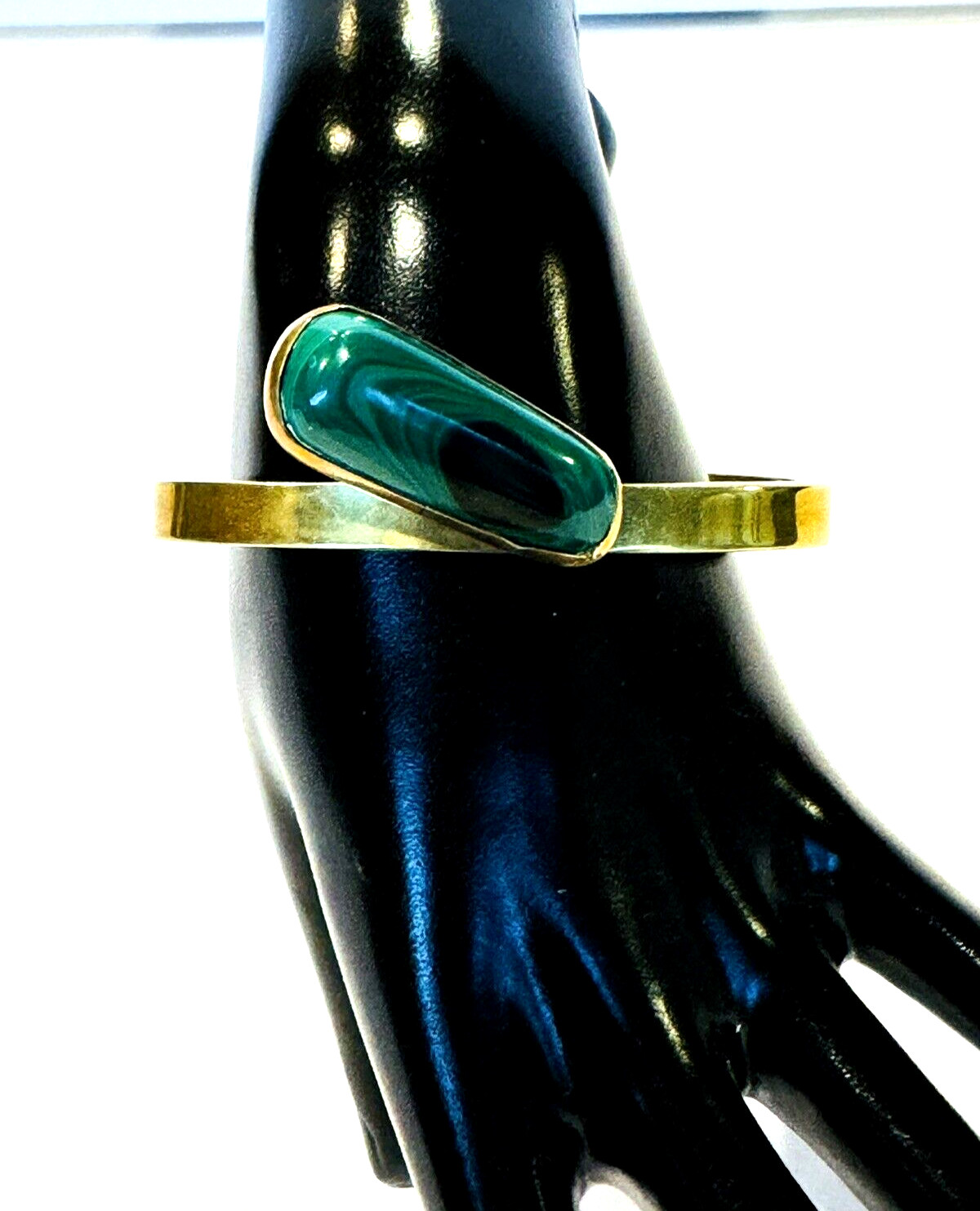 Vintage Malachite & Thick Copper Cuff Bracelet Retro Art Deco Revival Design 30g