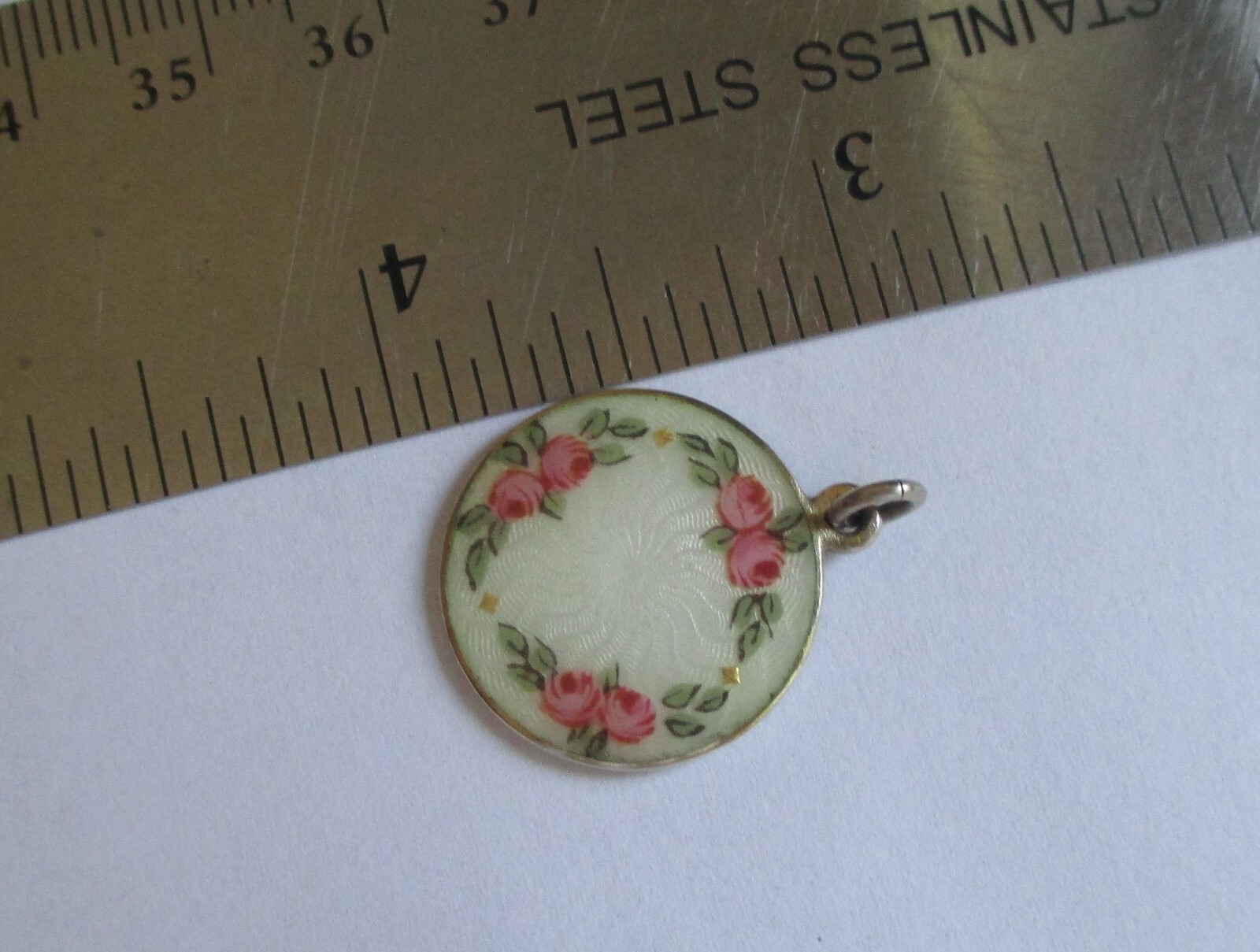 ANTIQUE STERLING SILVER GUILLOCHE ENAMEL ROSE DAVID ANDERSEN CHARM PENDANT