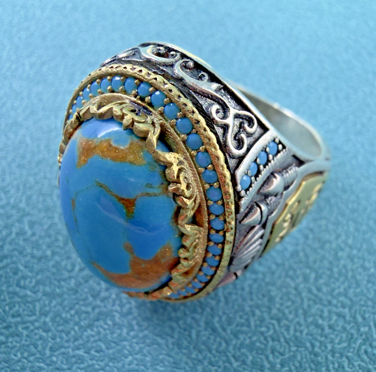 VINTAGE Signed 🩵 STERLING SILVER 925 Turquoise Cabochon MEN’S Turkish RING 12
