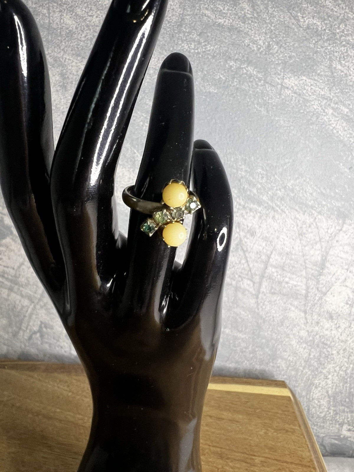 Vintage Faux Pearl And Multicolor Rhinestones Adjustable Ring