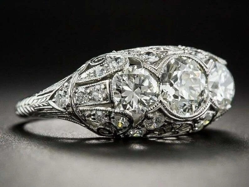 2.95Ct Art Deco Style Lab Created Diamond Anniversary 14K White Gold Finish Ring