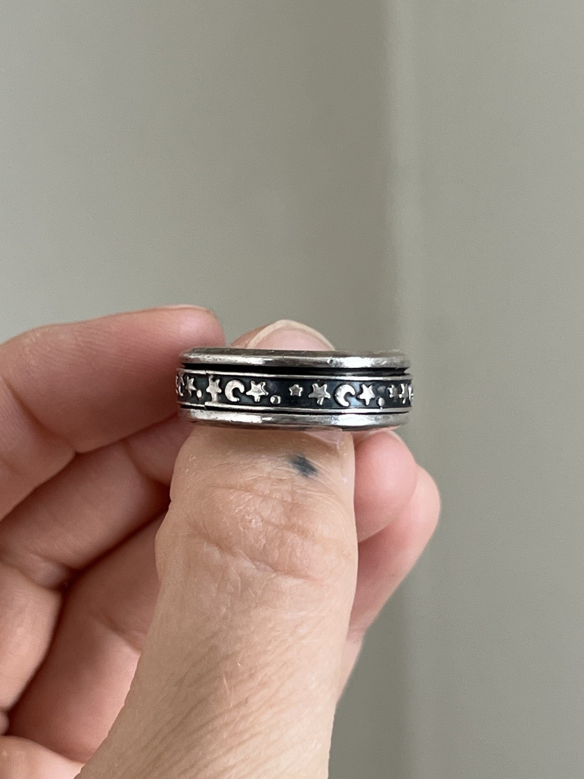 Vintage 925 Mexico Sterling Silver Celestial Moon Stars Spinner Ring Sz 10