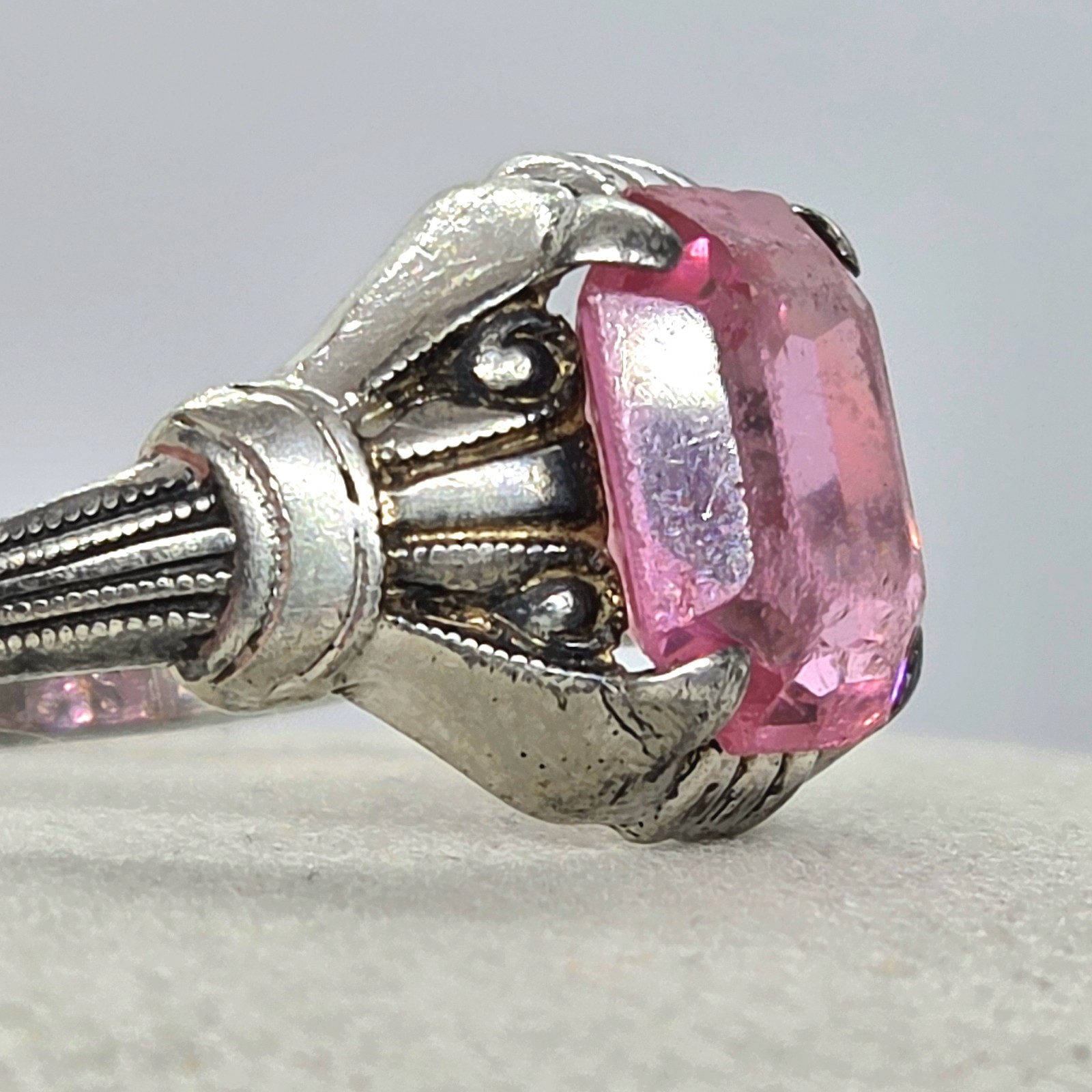 Vintage Ostby & Barton OB Art Deco Ring 925 Sterling Silver Pink Glass Size 6.75