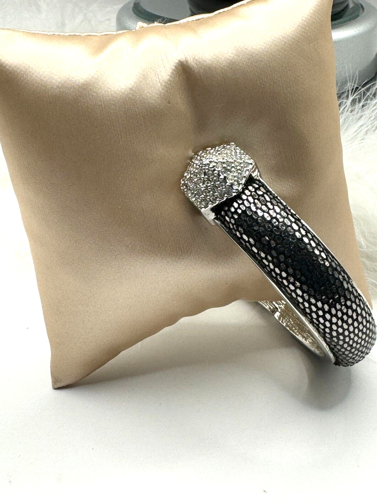 Vince Camuto Signed Hinged Bangle Snake Skin Diamonds? Some Say Yes! Flawless!