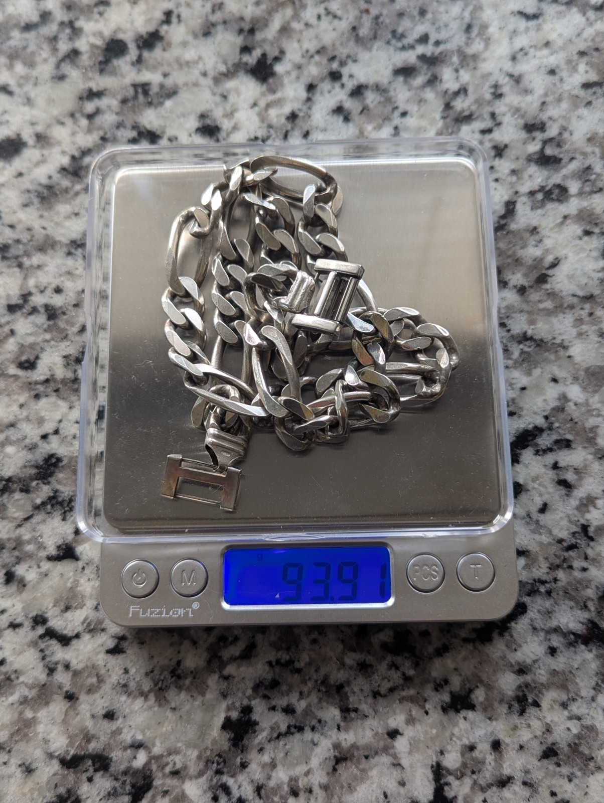 Unique Vintage Heavy 93.9g Italy Sterling Silver 925 Figaro Chain Necklace 22”