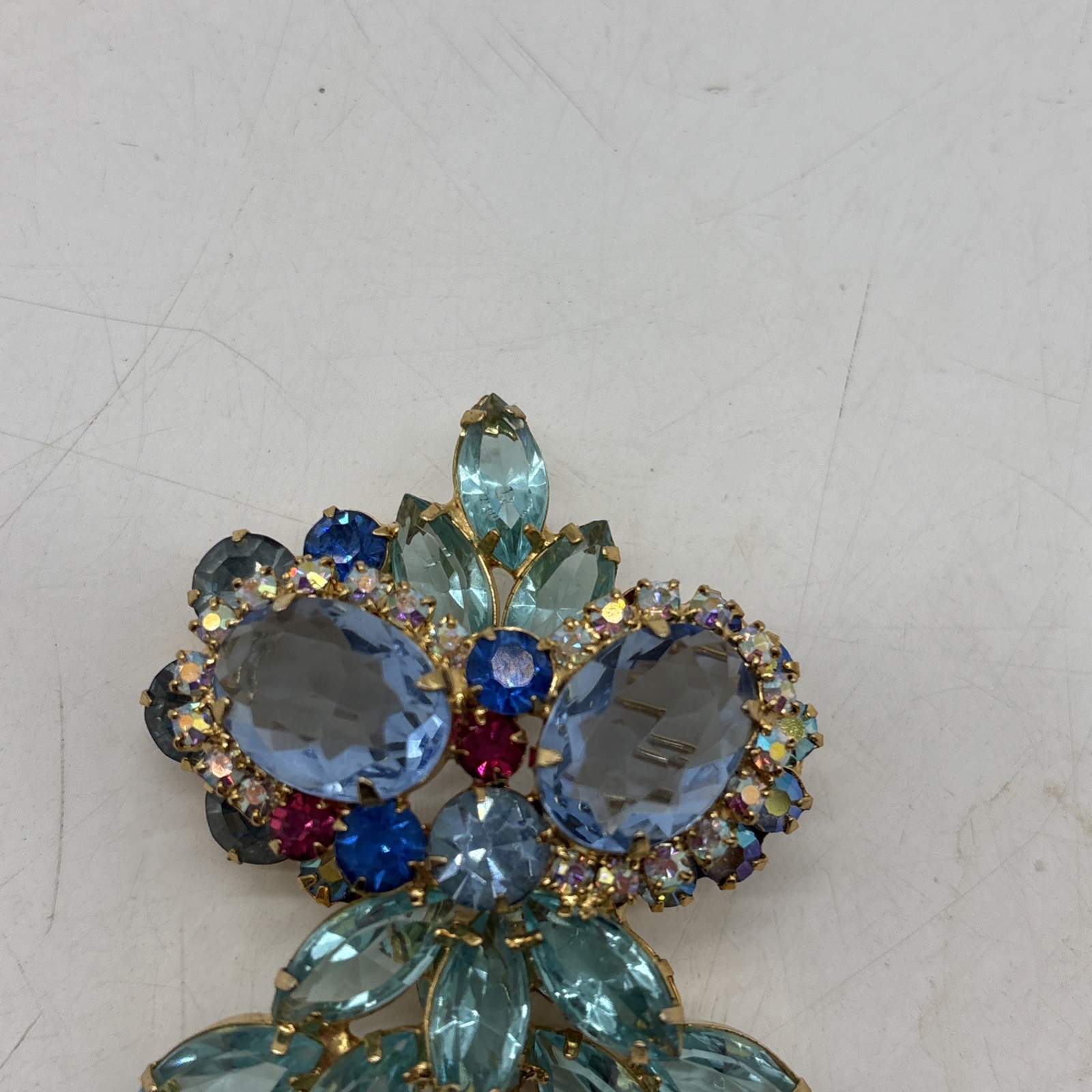 Juliana D&E Brooch/Pin OWL Aquamarine & Turquoise Rhinestone 2×2” Beautiful