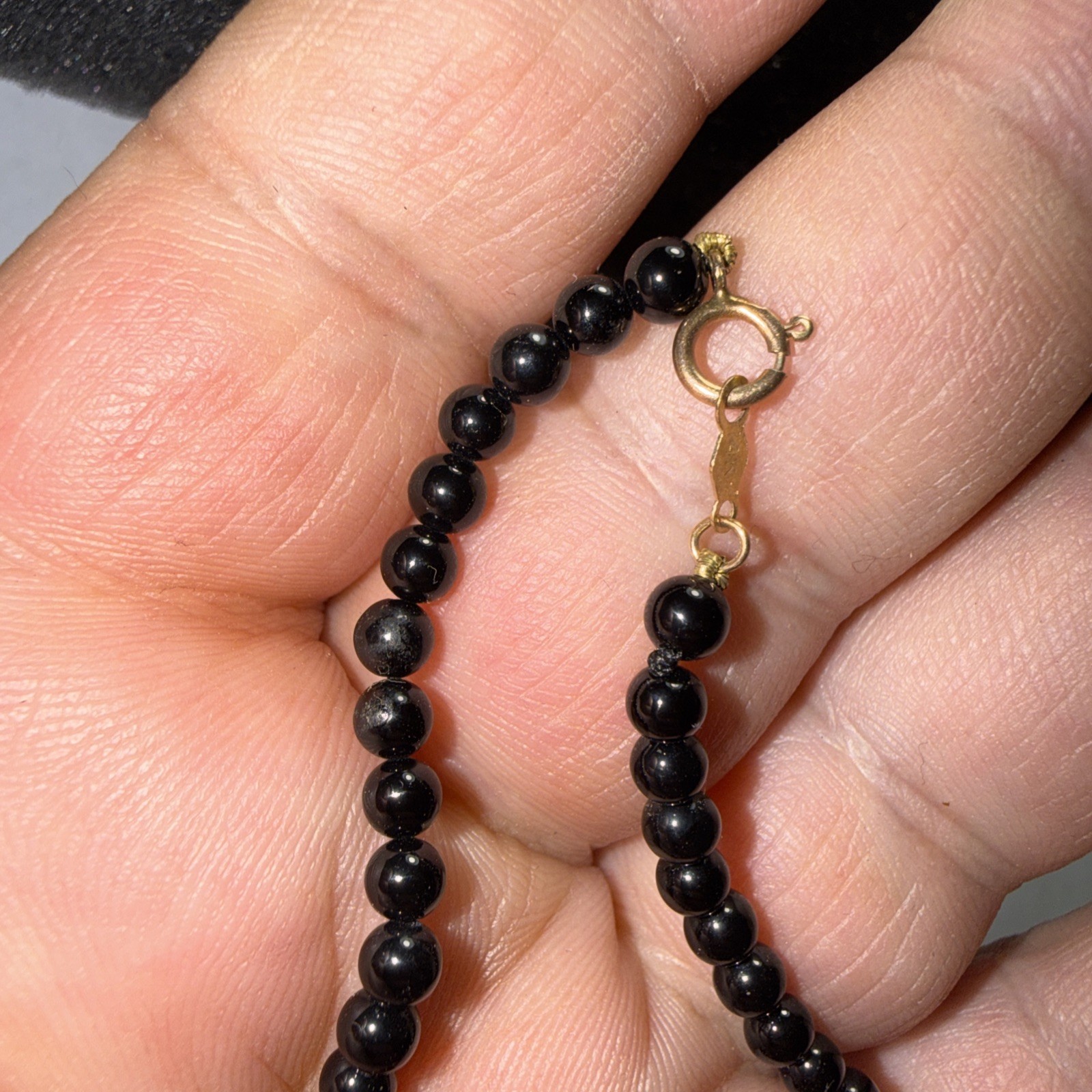 14k Gold Bracelet Black Coral Cloisonne Vintage Unused 6.75” Biggest Bead 10mm