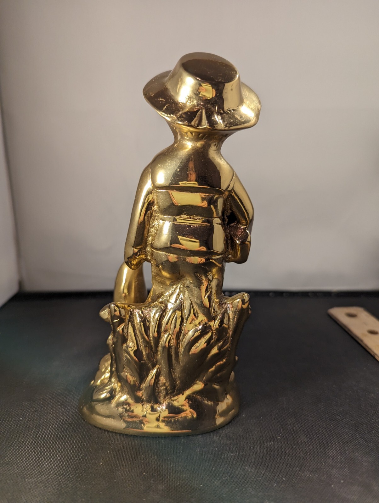 Brass Vtg Boy, Carrying Books, With His Dog By His Side, Statue, Paper Wte