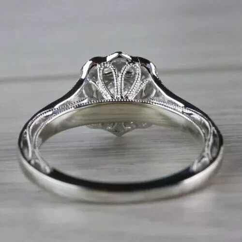 Art Deco Style Round Lab Created Diamond 14K White Gold FN Halo Engagement Ring