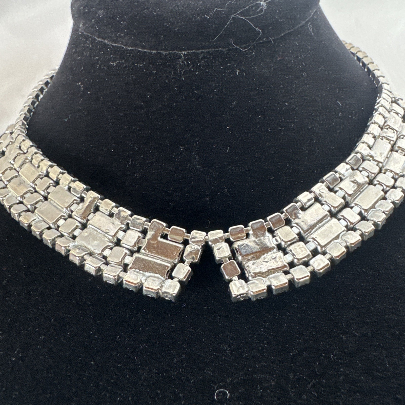 Vintage 1950 Blue Rhinestone Baguette Necklace And Bracelet