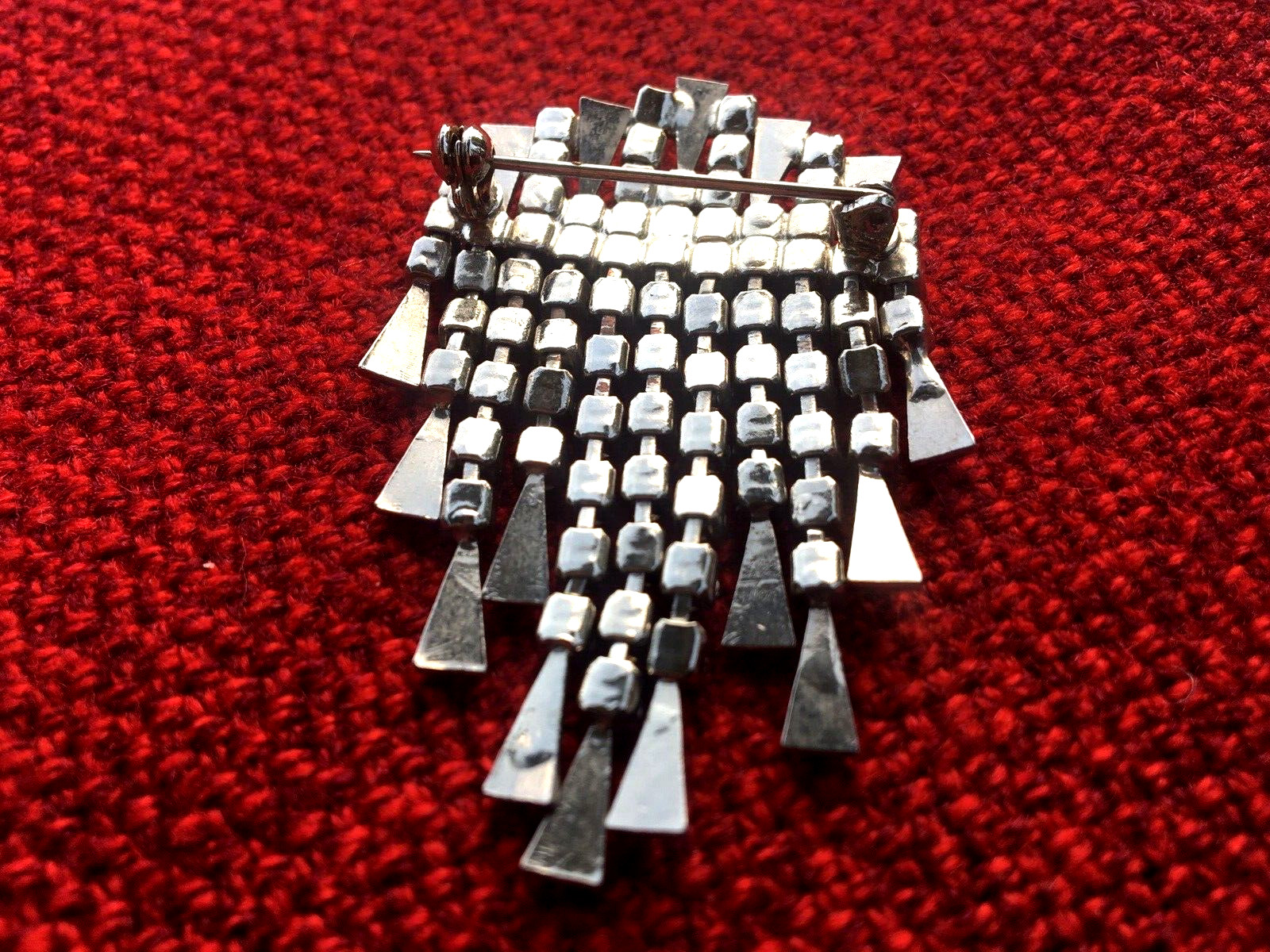 Vintage Brooch pin White stone glass 11 pendants USSR