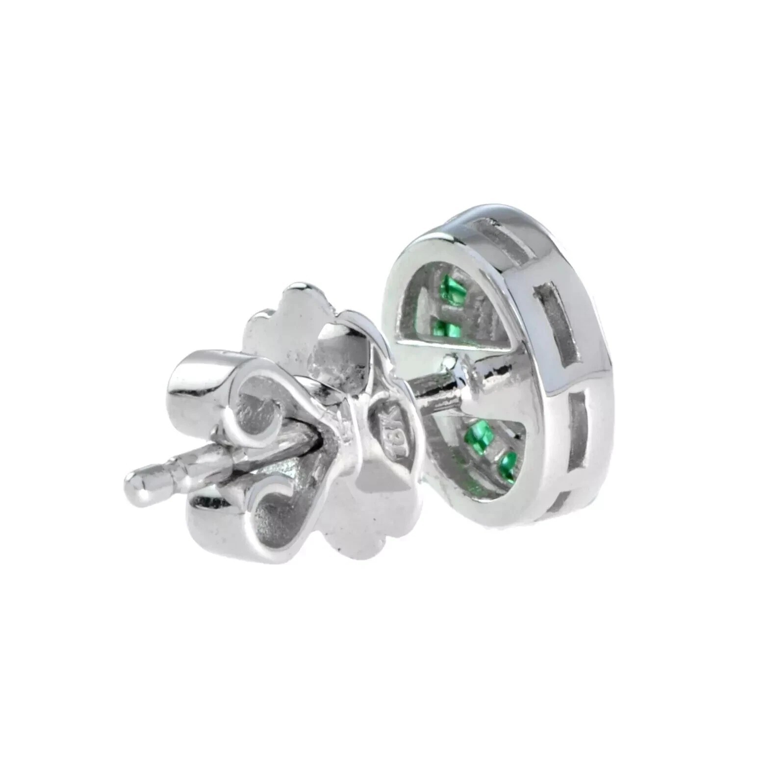 Art Deco Style Simulated Diamond Emerald Wedding Earring 14K White Gold FN