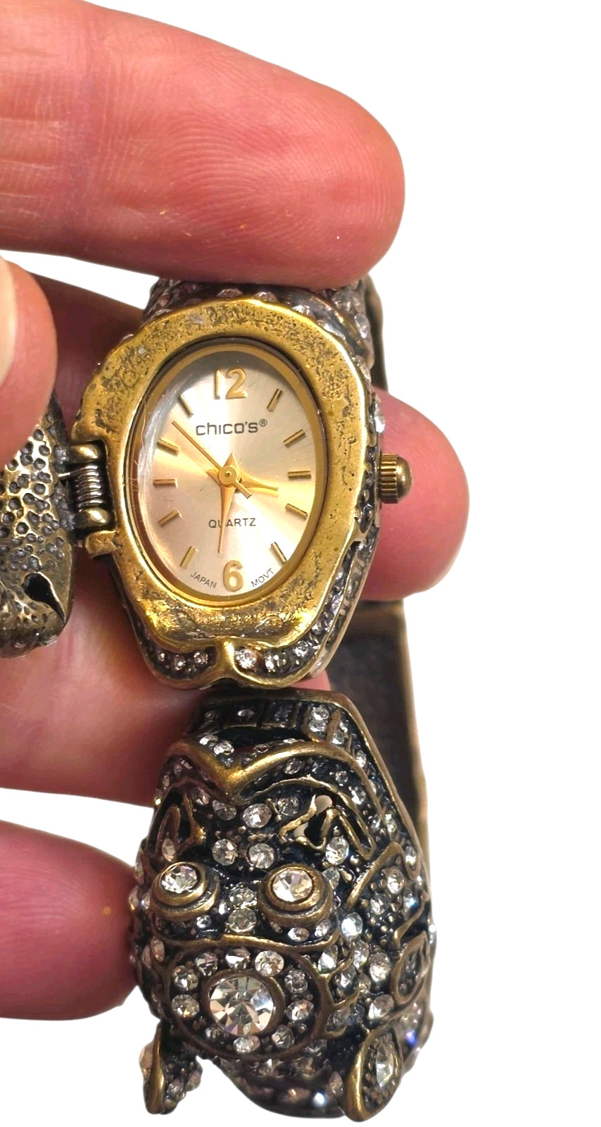 Rare Figural FOO DOG Head Jeweled Rhinestone Chico Watch Bracelet