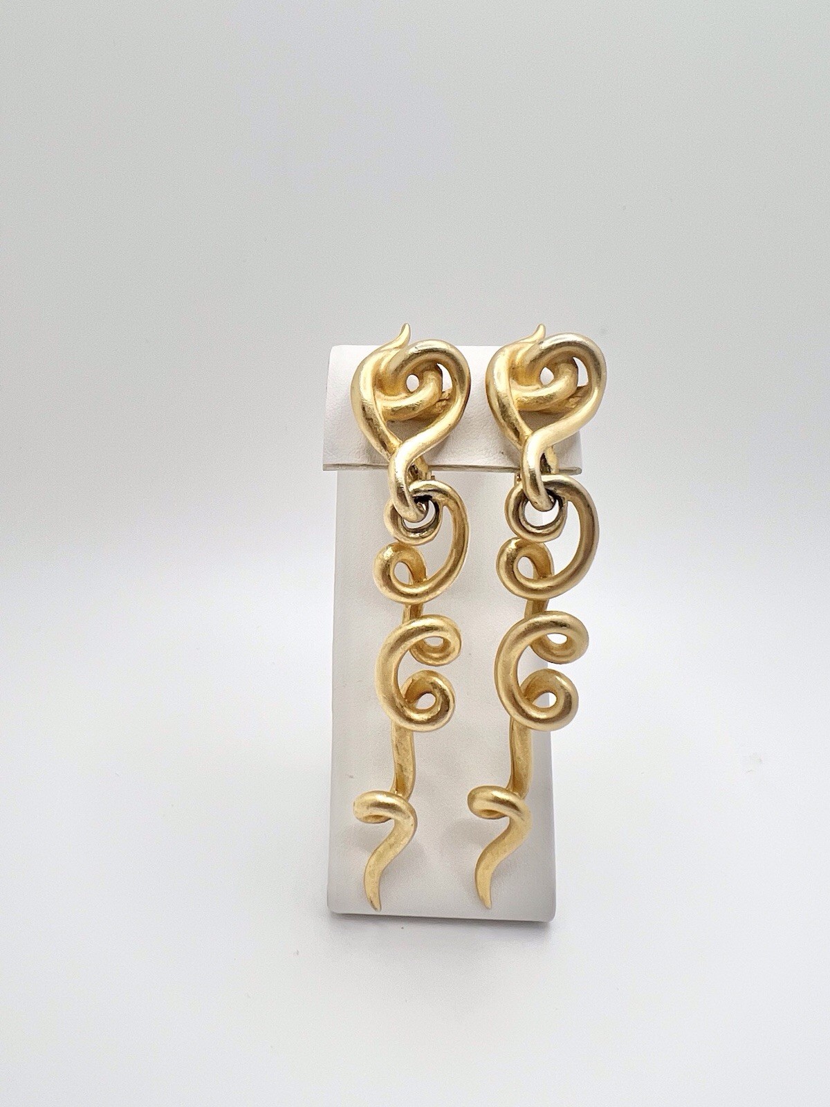 Vintage GIVENCHY Paris New York 80s Matte Gold Tone Abstract Swirl Clip Earrings