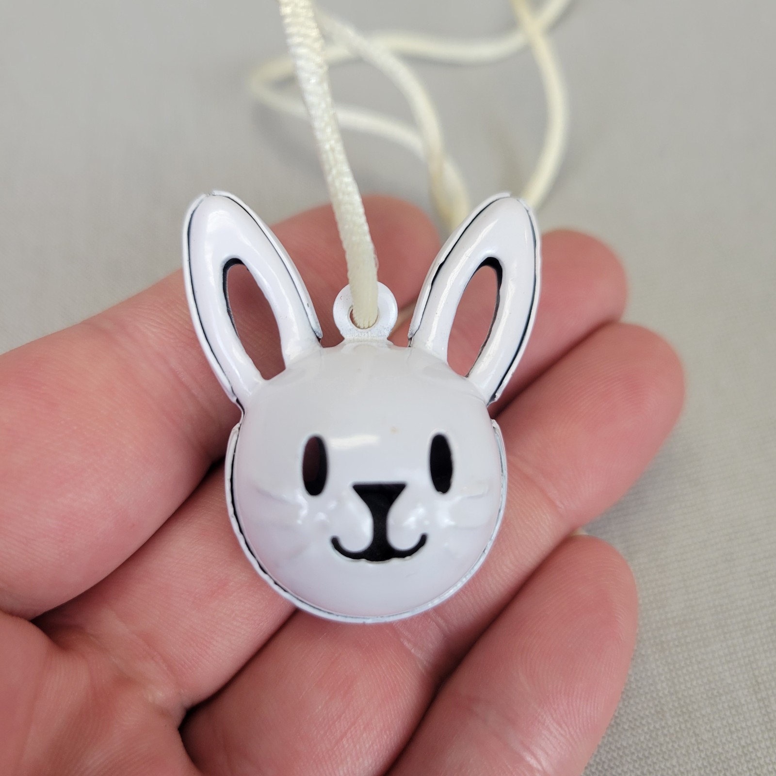 Bunny Rabbit EASTER RATTLE/BELL NECKLACE on Cord Vintage