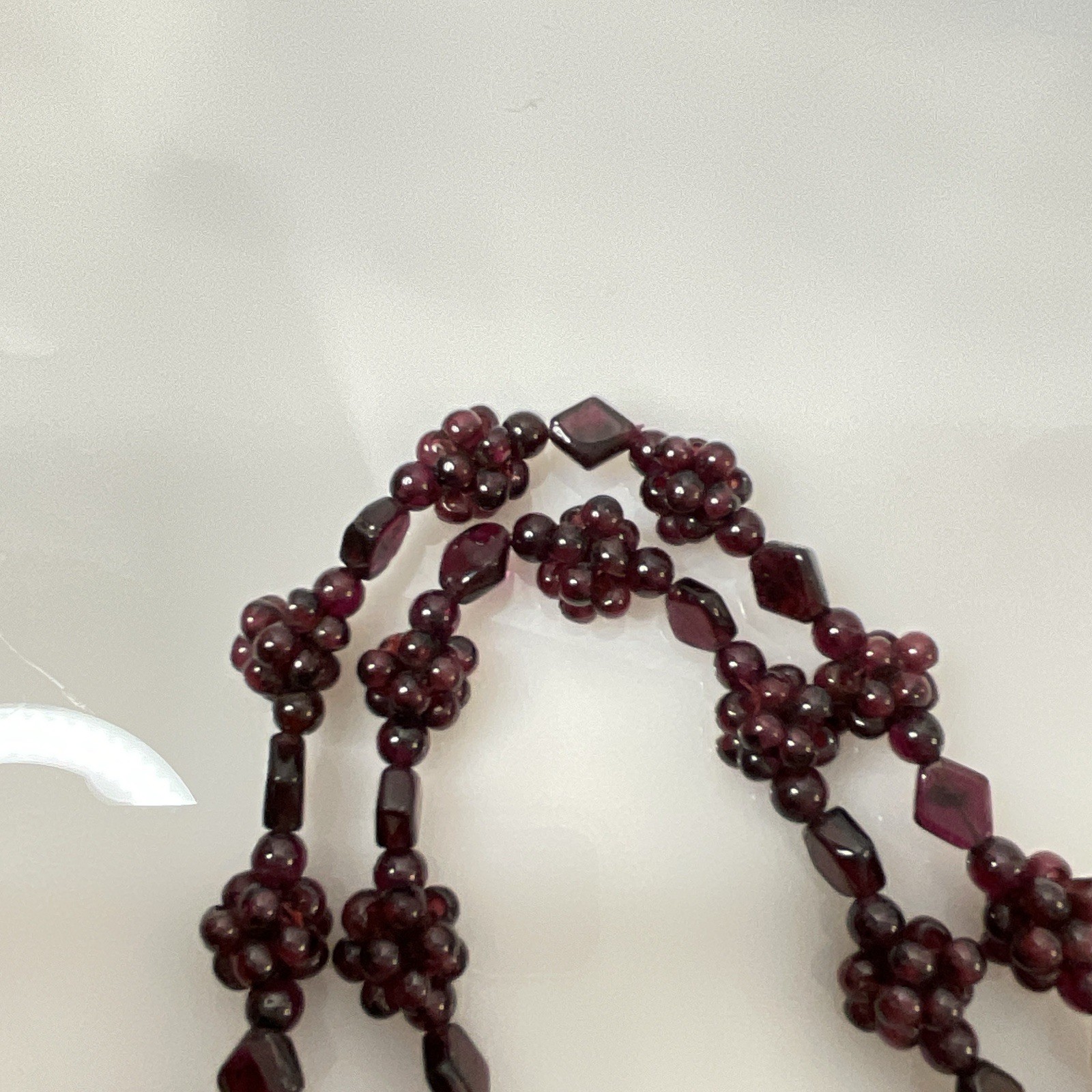 Bohemian Garnet Grape Cluster Necklace Vintage 34″ Long 90 grams