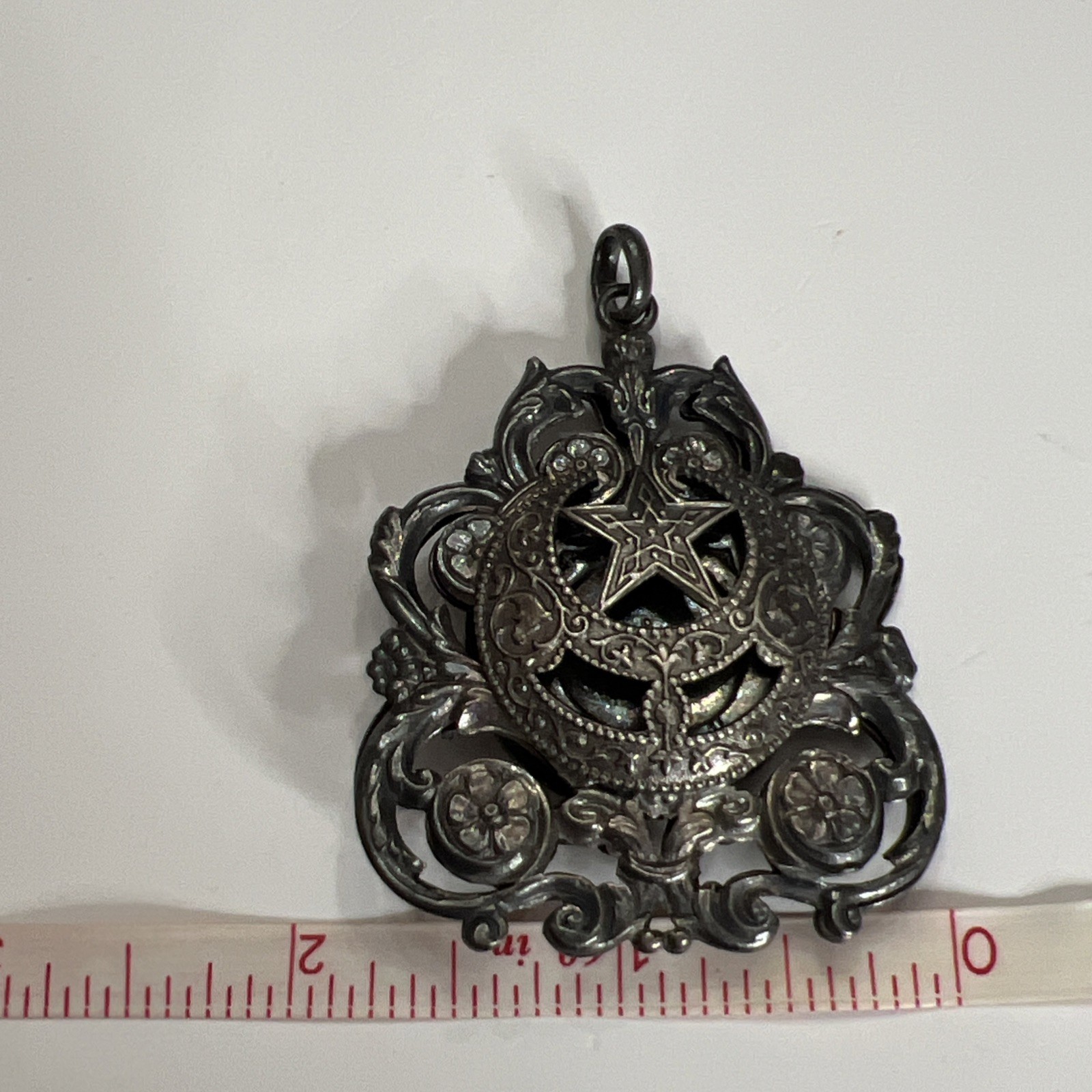 RARE Antique Turkish Ottoman Crescent Moon Medallion Large Pendant
