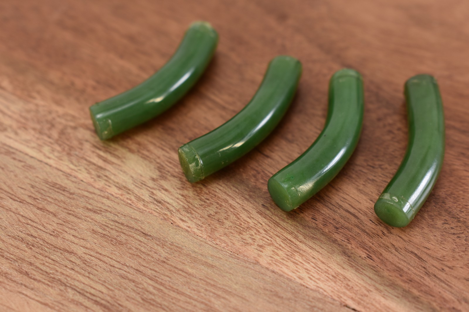 Vintage curved Jade tube beads or pendants Italian horn charms? solid no holes
