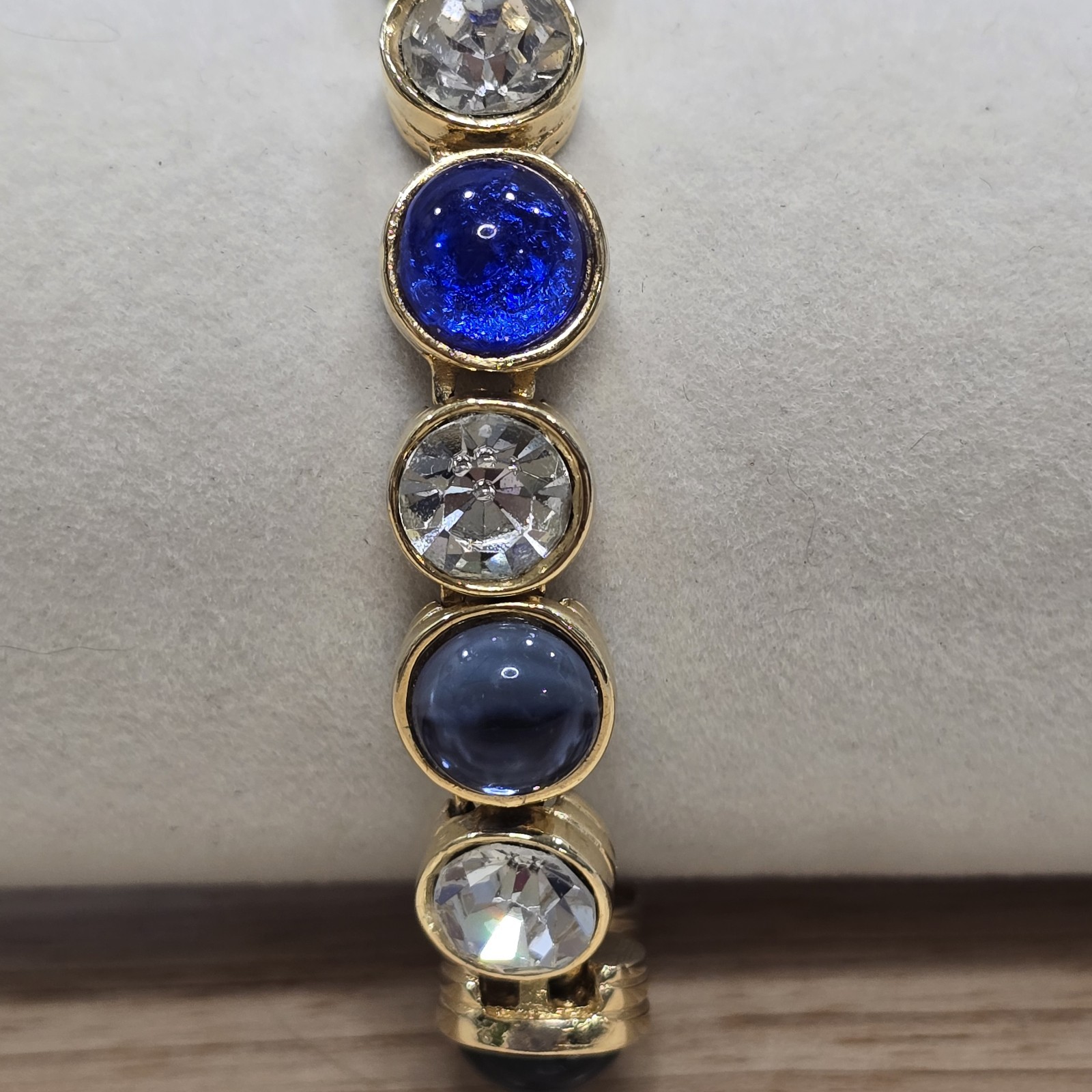 Vintage Les Bernard Bracelet Clear Rhinestones And Blue Green Purple Cabochons