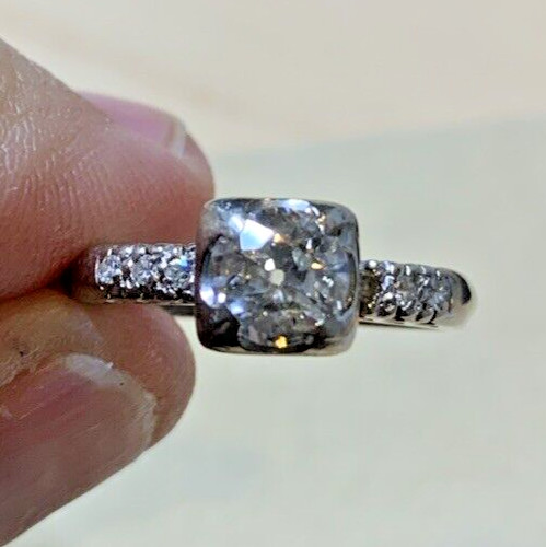 14k White Gold Solitaire Wedding Ring Antique .80-1ct Old Rose Cut Diamond