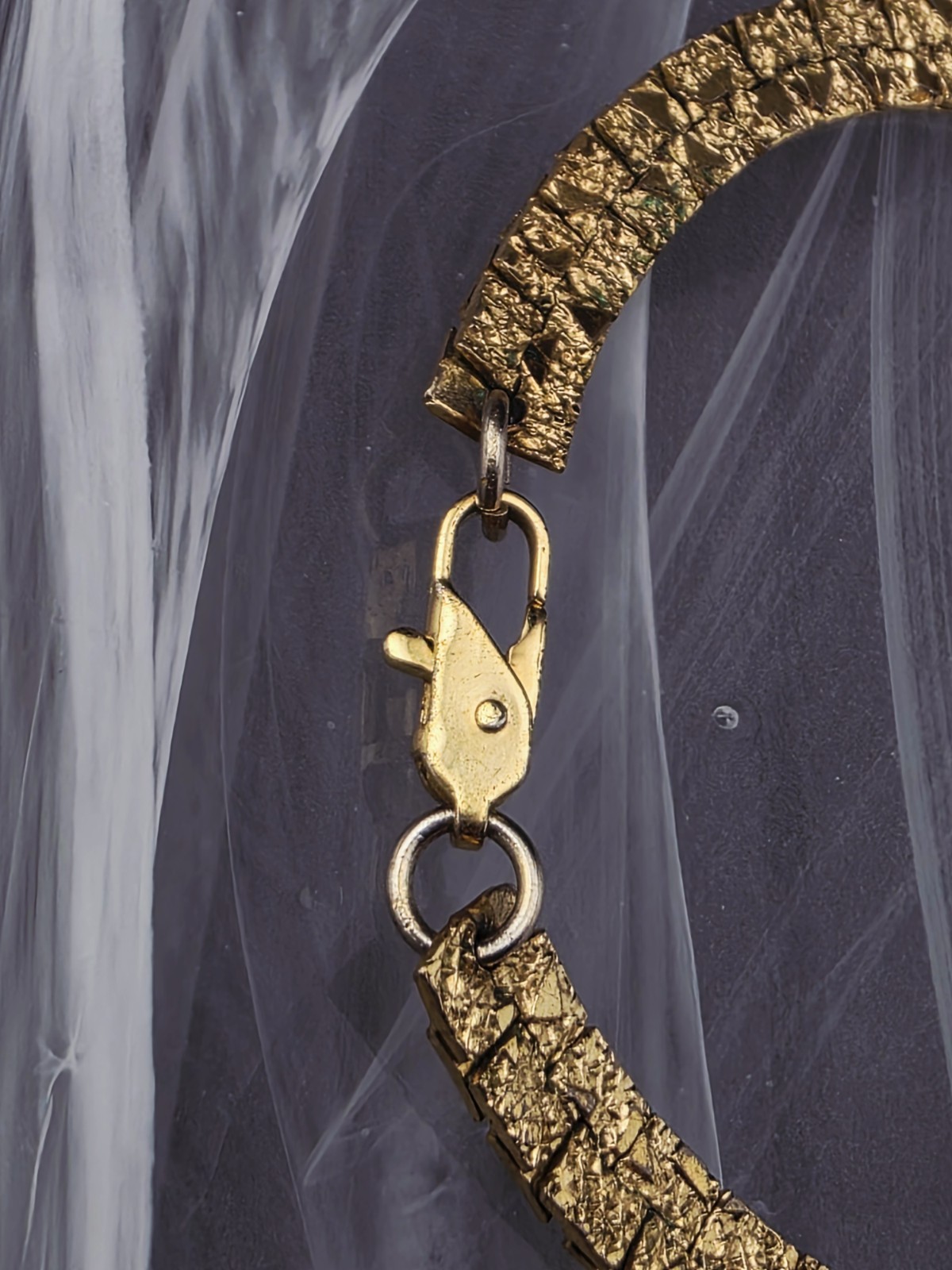 Vintage 10K Gold Overlay NUGGET TEXTURE Bracelet 7″ Non-Magnetic Bark Link PAT P