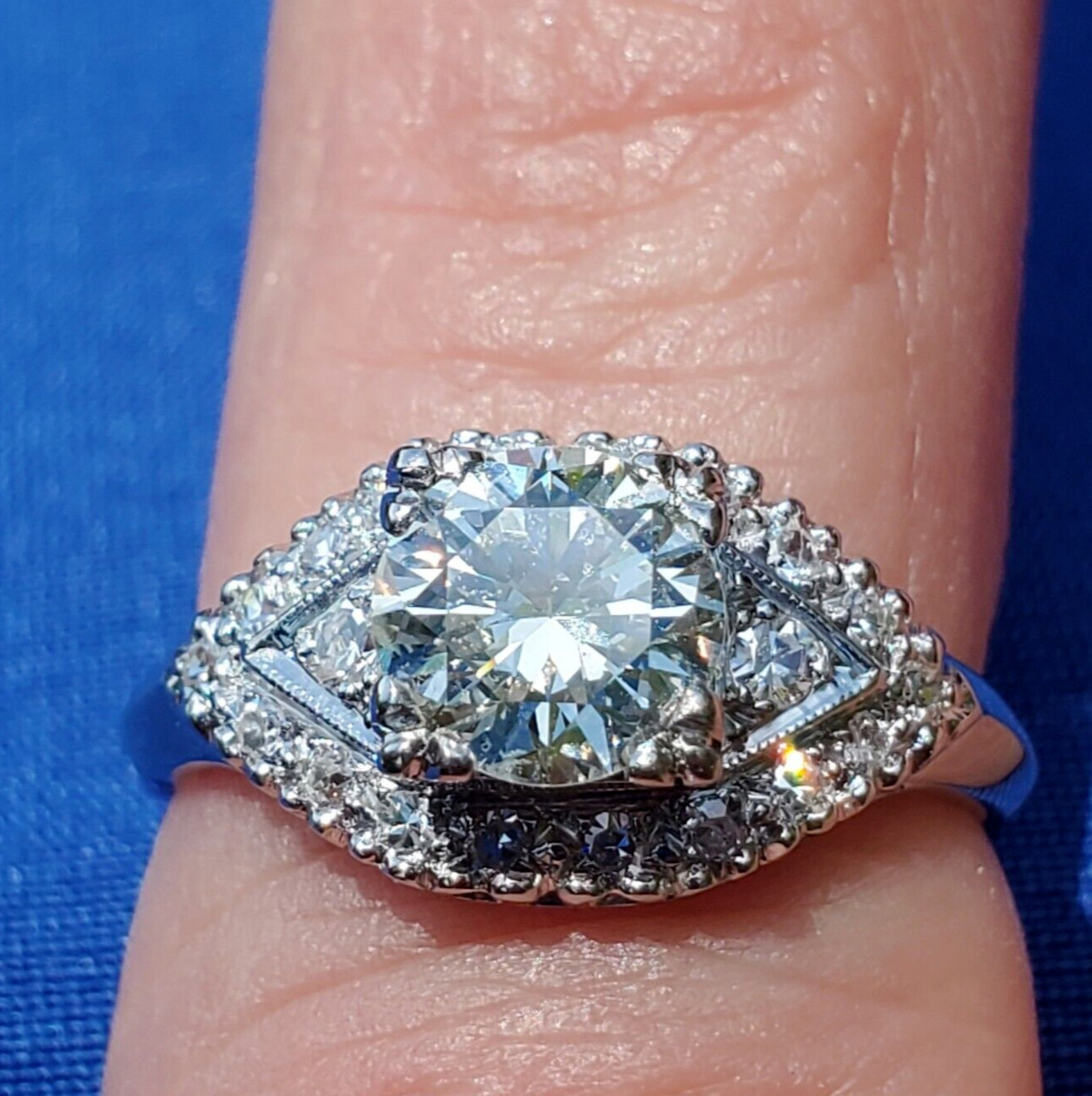 Original EARTH MINED DIAMOND Deco SOLID PLATINUM Engagement Ring & Wedding Band