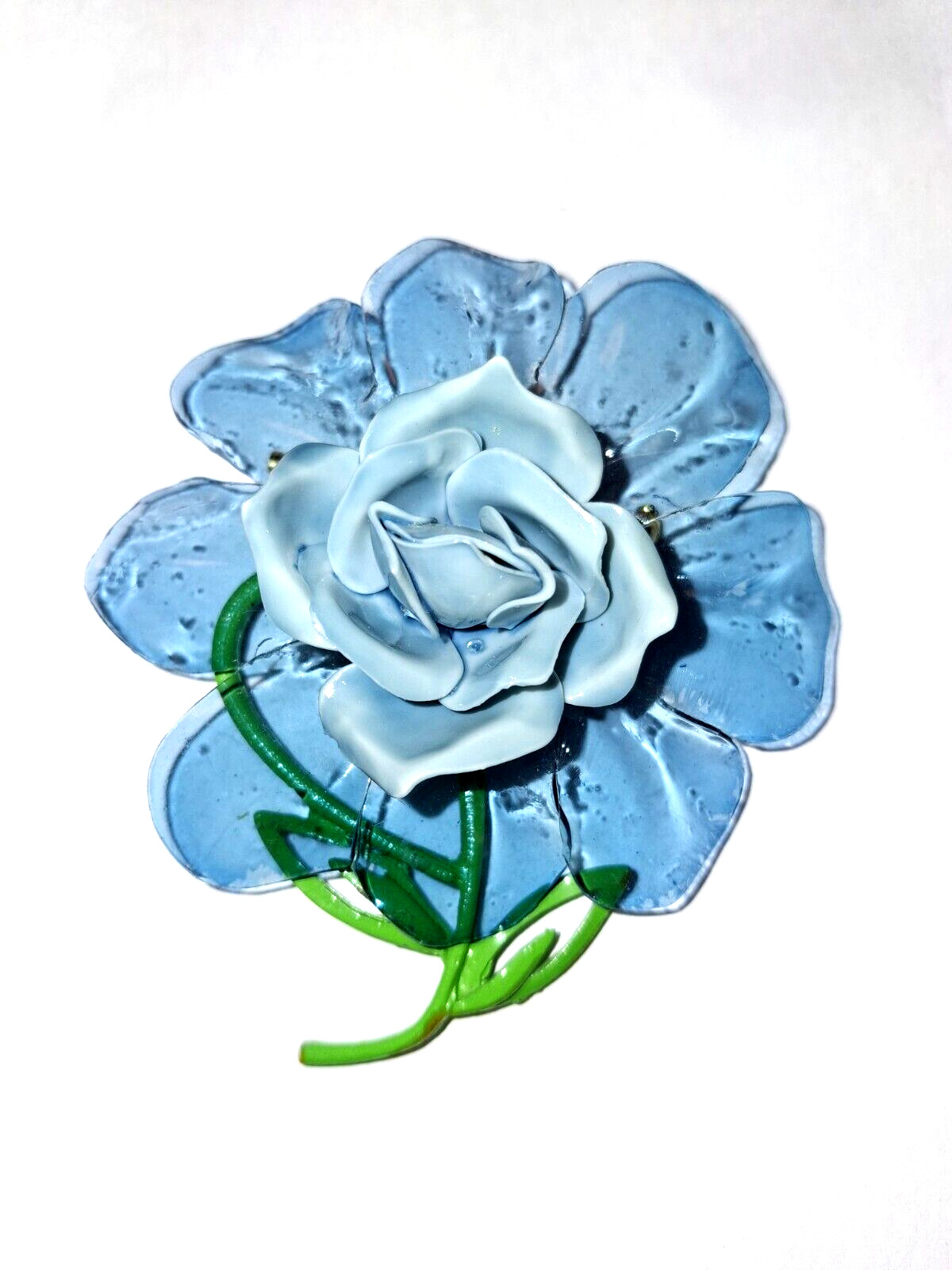 Antique Cellulose Acetate Plastic Blue Flower Pin Brooch RARE