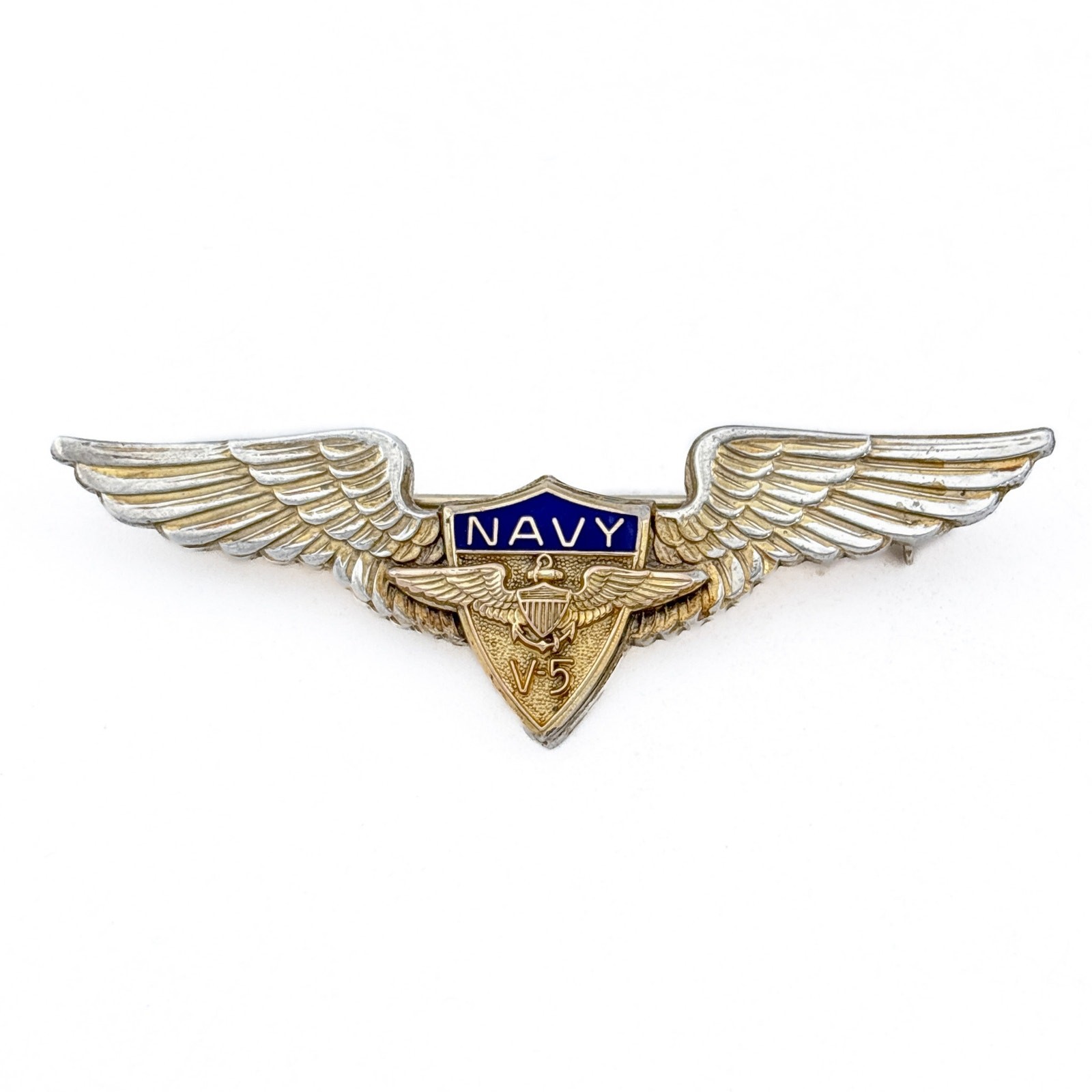 Vintage Gold-FilledSterling Silver 925 Navy V5 Pilot Wing Brooch