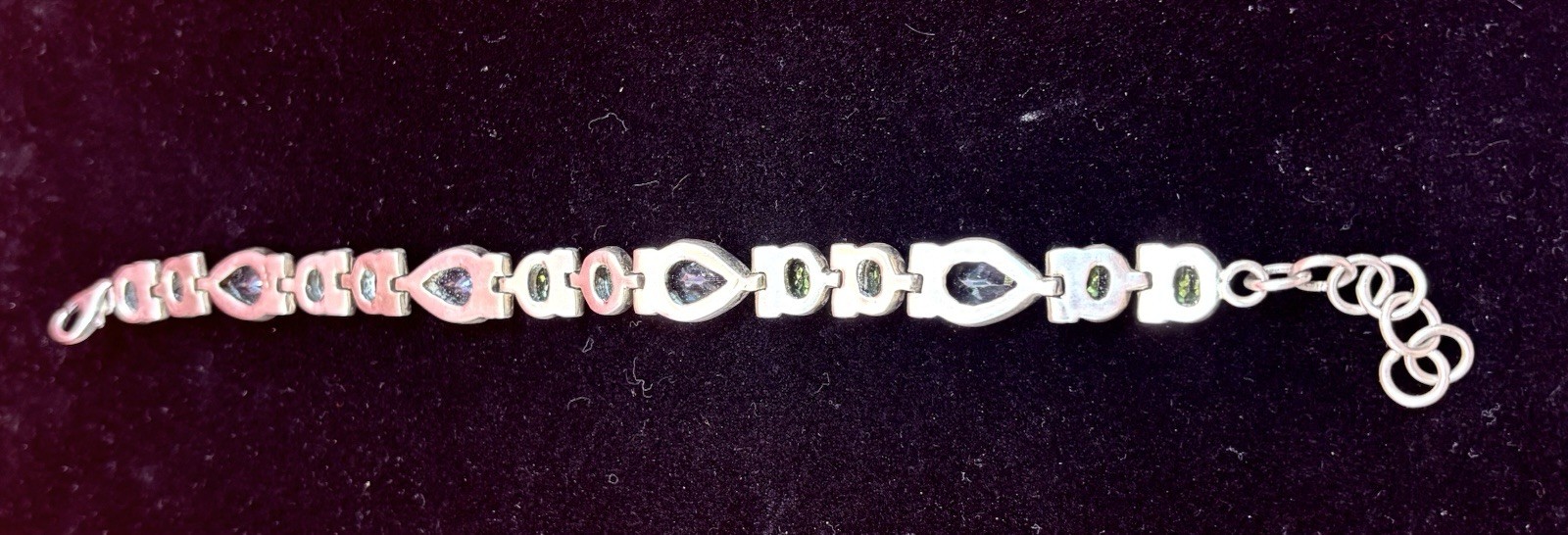 Vintage Sterling Silver Mystic Topaz Peridot Bezel Link Bracelet Adjustable 7-8″